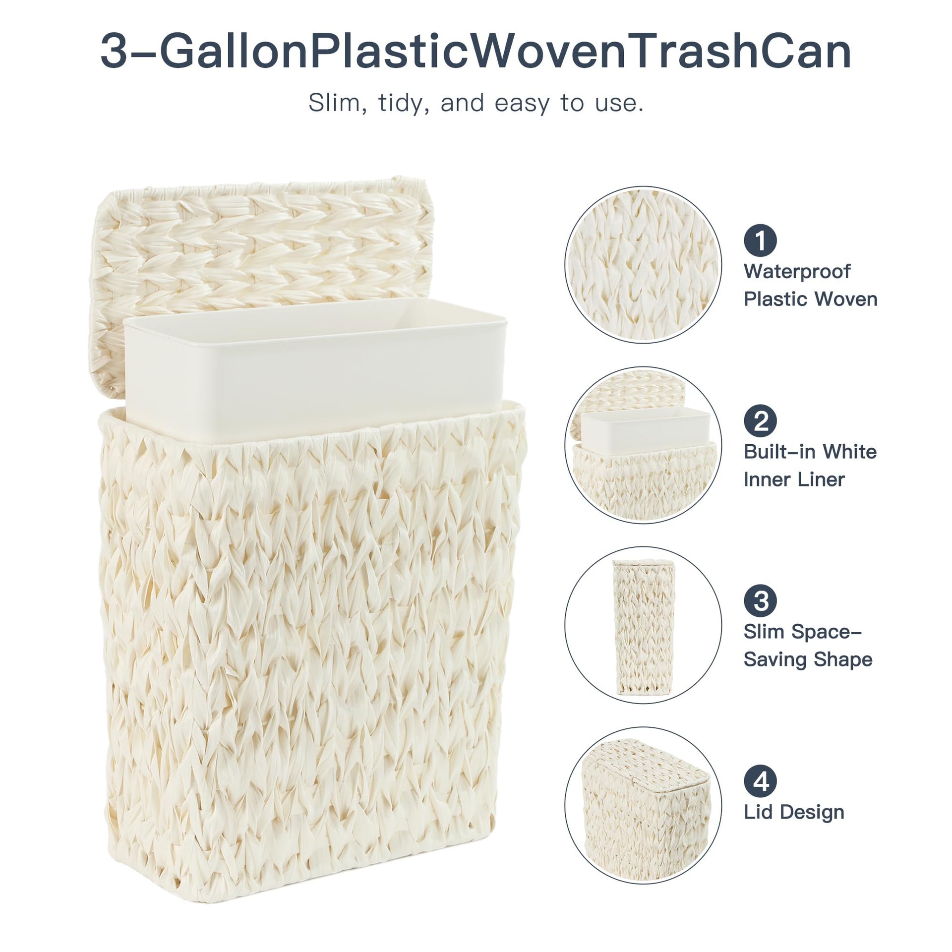 Wicker Trash Can with Lid and Liner
