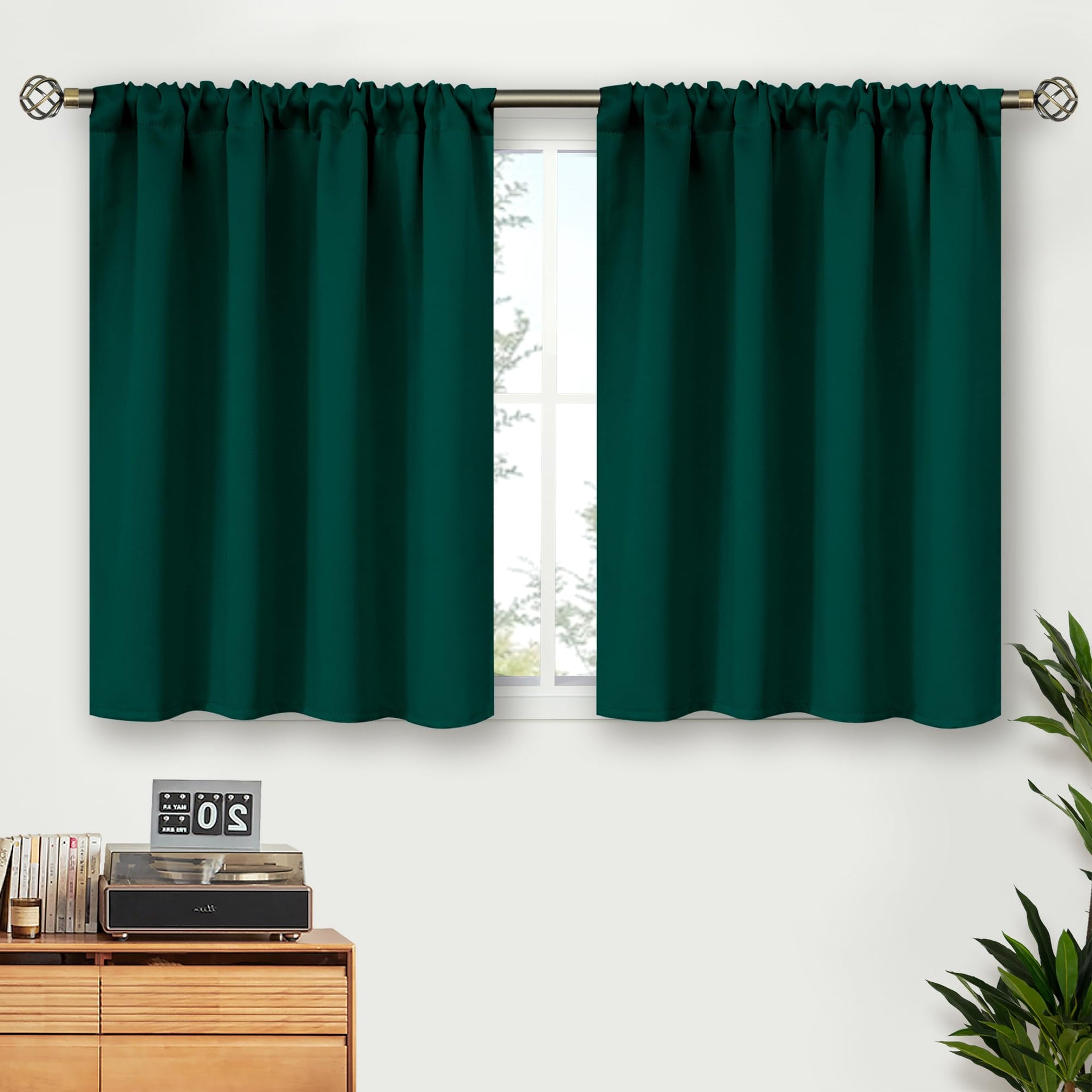 Emerald Green Blackout Curtains 36 Inch Length for Kitchen Window (2 Count)