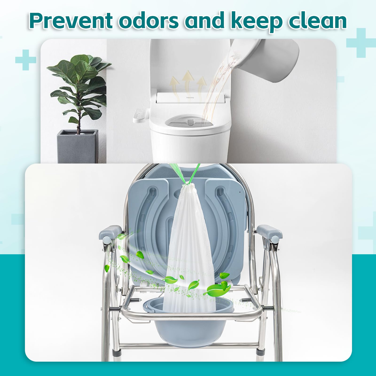 120 Pack Bedside Commode Liners with 120 Super Absorbent Pads (120 Count)
