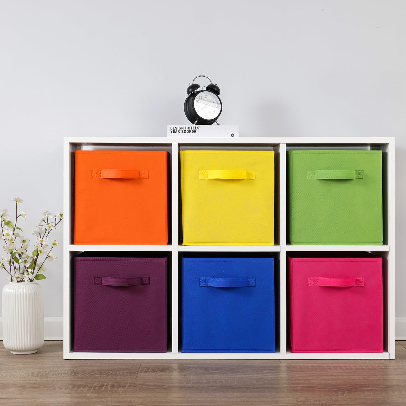 Fabric Storage Bins 6 Pack Fun Colored Durable Storage Cubes with Fabric Handles Foldable Cube Baskets for Home (6 Count)