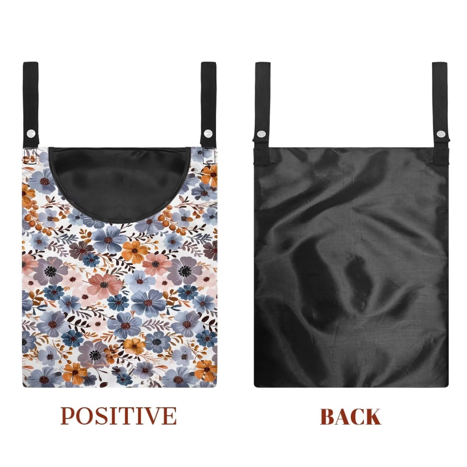 Blue Flowers Clothespin Organizer Bag Hanging Laundry Bag Portable Clothespin Storage with Hanger Hook 2 Ropes for Hanging and Effortlessly Sliding on Clothesline