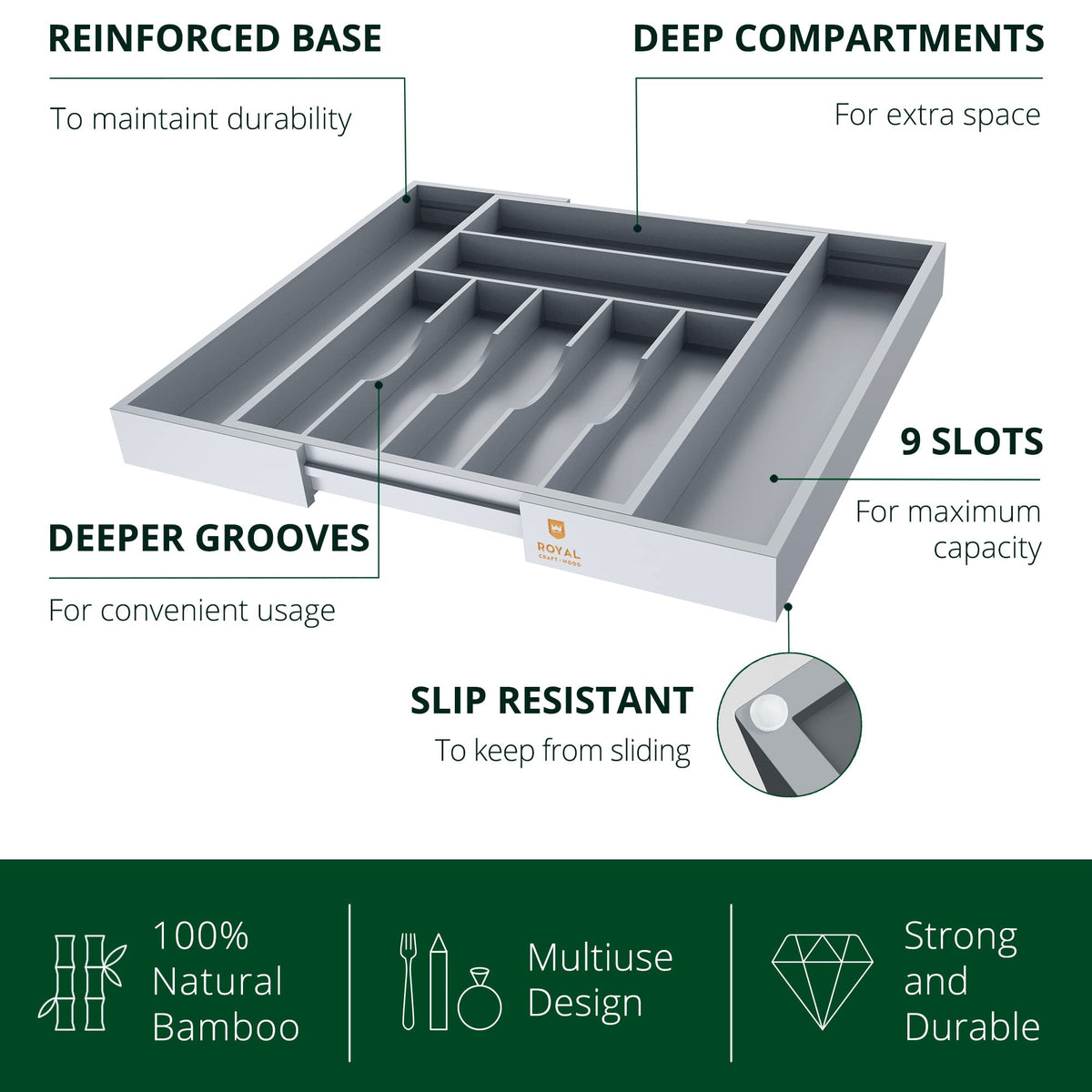 Luxury Bamboo Kitchen Drawer Organizer