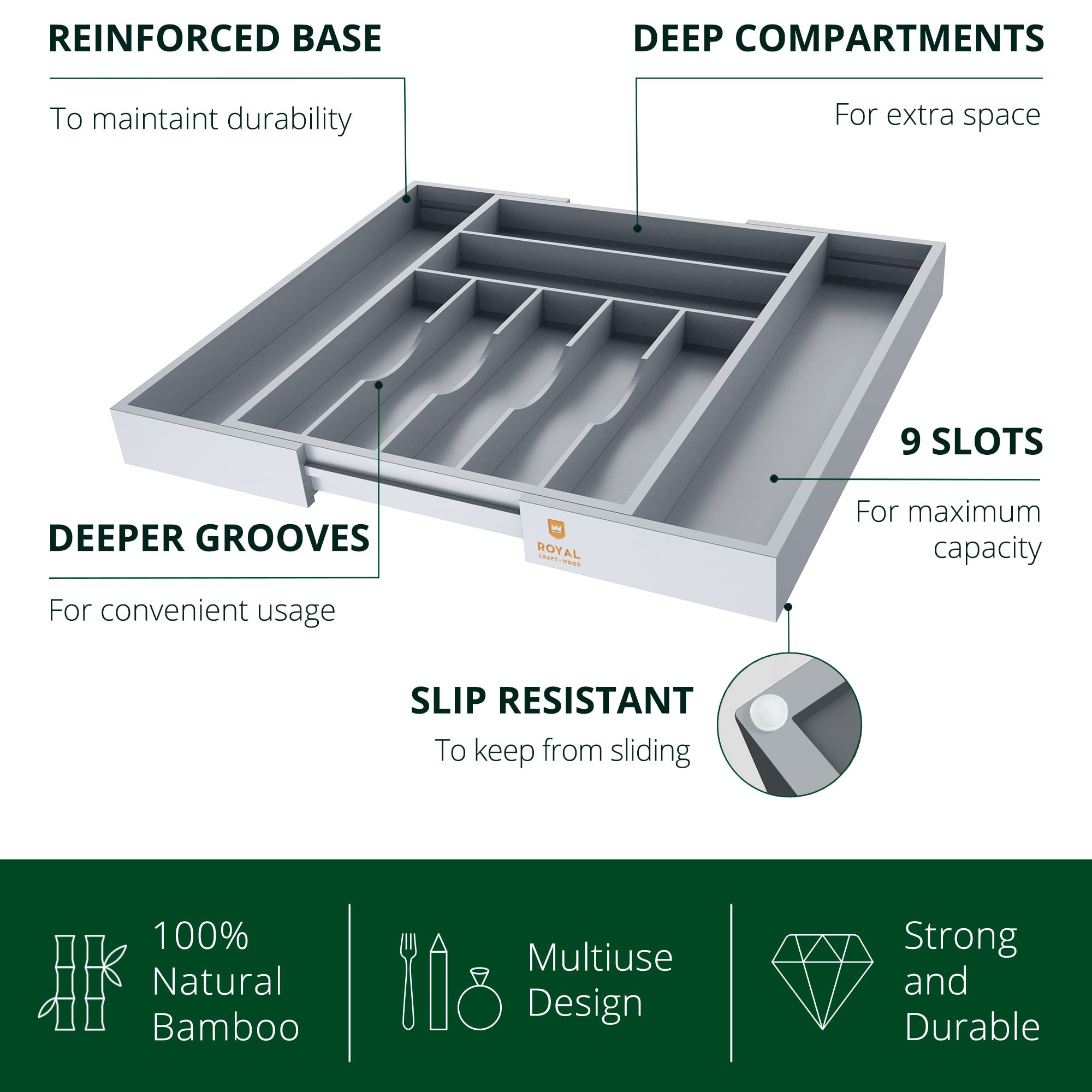 Luxury Bamboo Kitchen Drawer Organizer