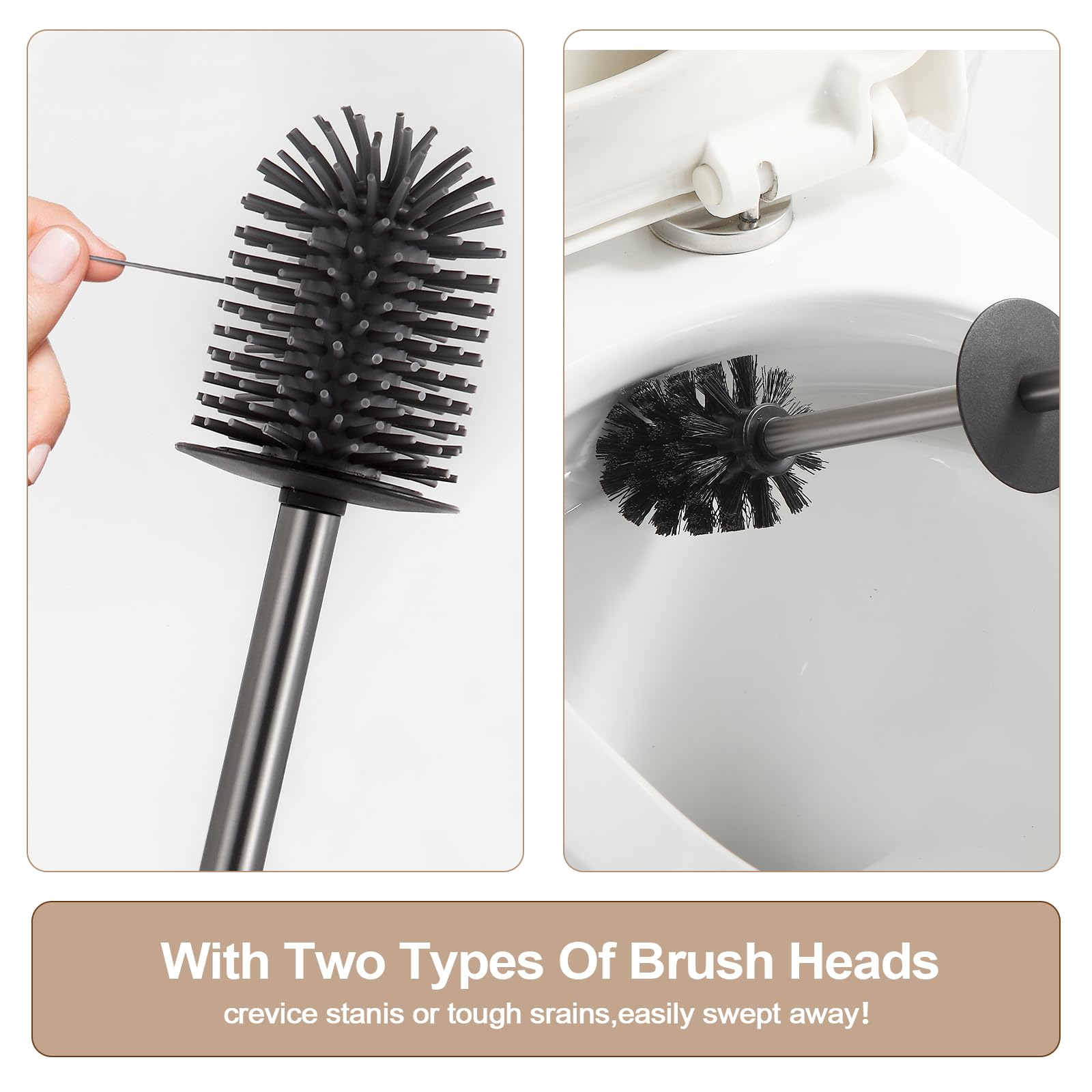 Standing Toilet Brush and Holder GunGrey Aluminium Toilet Bowl Cleaner Brush and Holder for Bathroom Storage and Organization