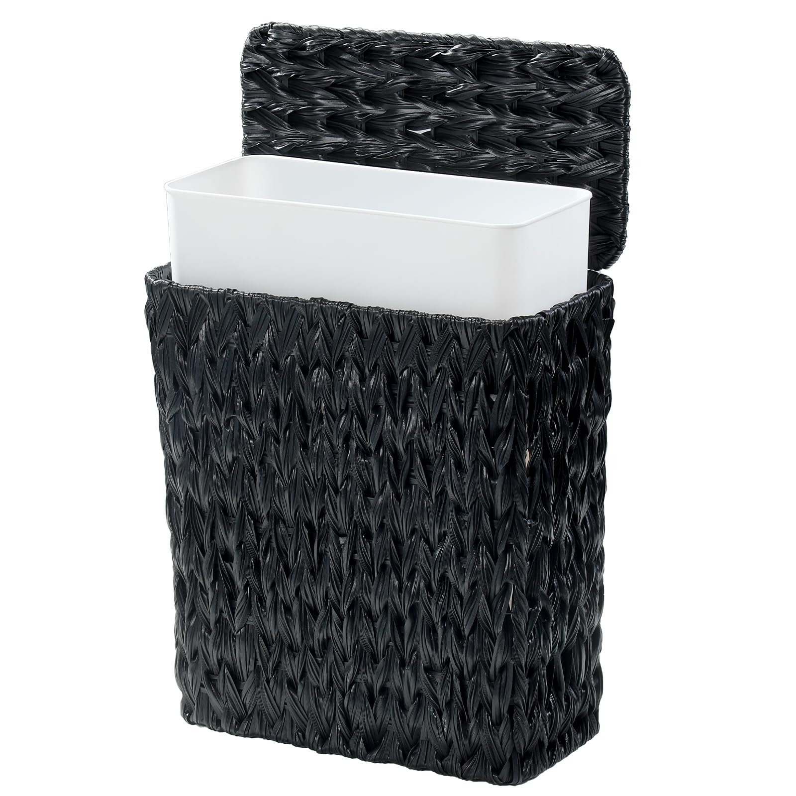 Black Wicker Trash Can with Lid and Liner