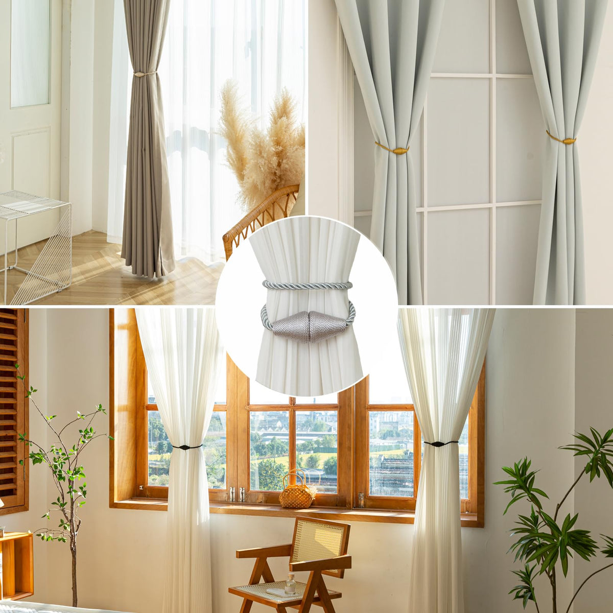 Magnetic Curtain Tiebacks 6 Pack Outdoor Rope Curtain Tie Backs Decorative Window Treatment Holdbacks for Home Decorative Curtain (6 Count)