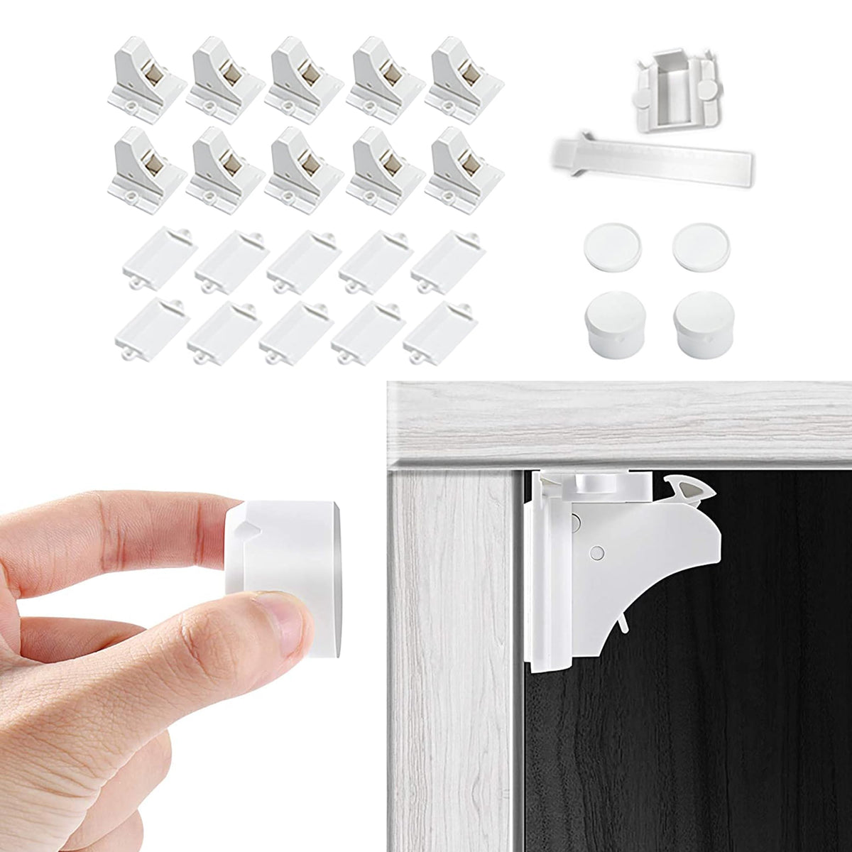 Adhesive Magnetic Locks for Cabinets & Drawers (10 Count)