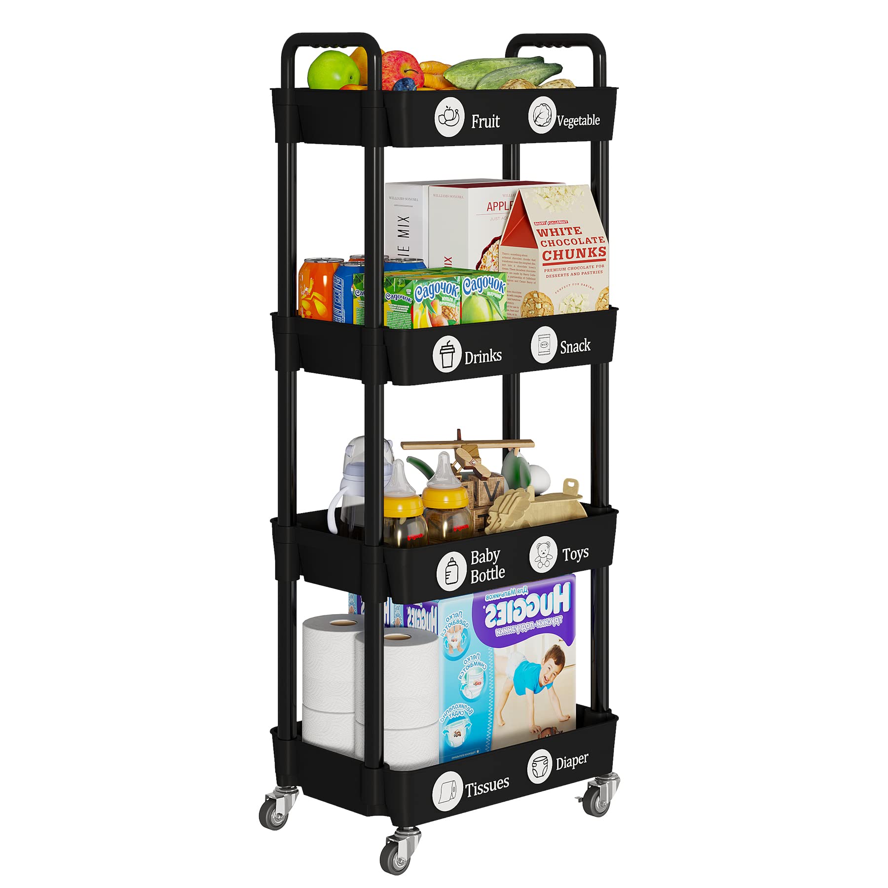 4 Tier Rolling Cart with Wheels