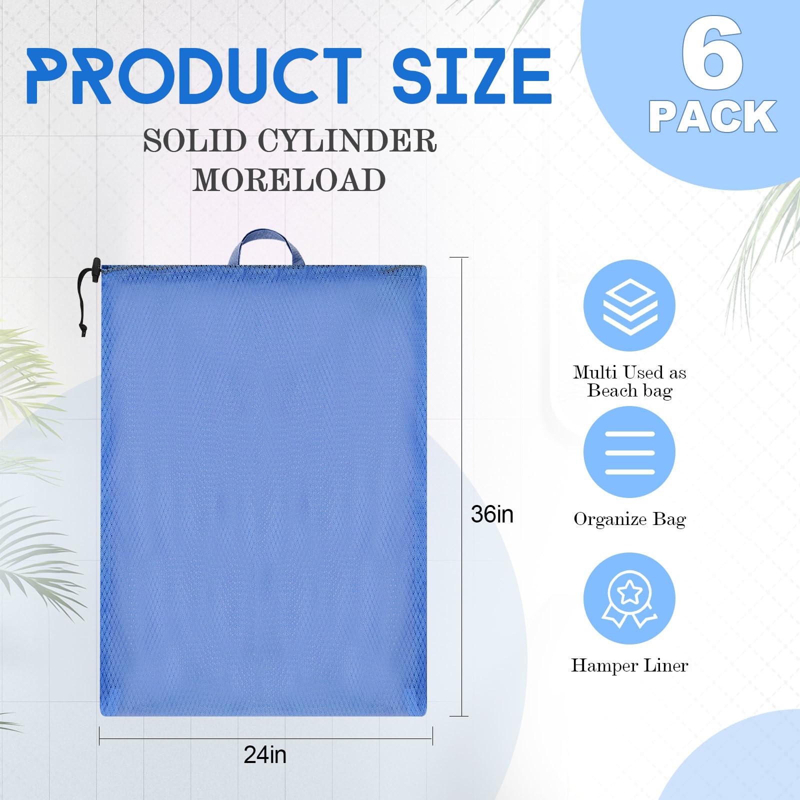 6 Pack 24 x 36 Inches Colorful Large Mesh Laundry Bag with Handles Soft Machine Washable Secure Drawstring Closure Sturdy Mesh Net Laundry for College Travel Dorm Laundromat (6 Count)