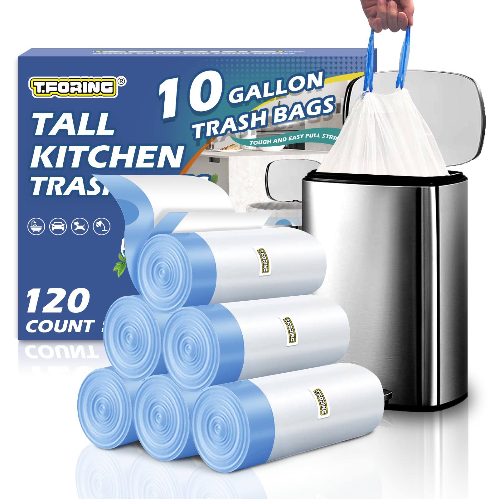 Kitchen 10 Gallon Trash Bag Drawstring (120 Count)