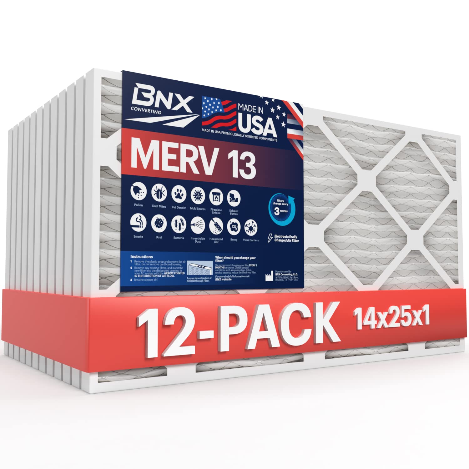 14x25x1 MERV 13 Air Filter 12 Pack (12 Count)