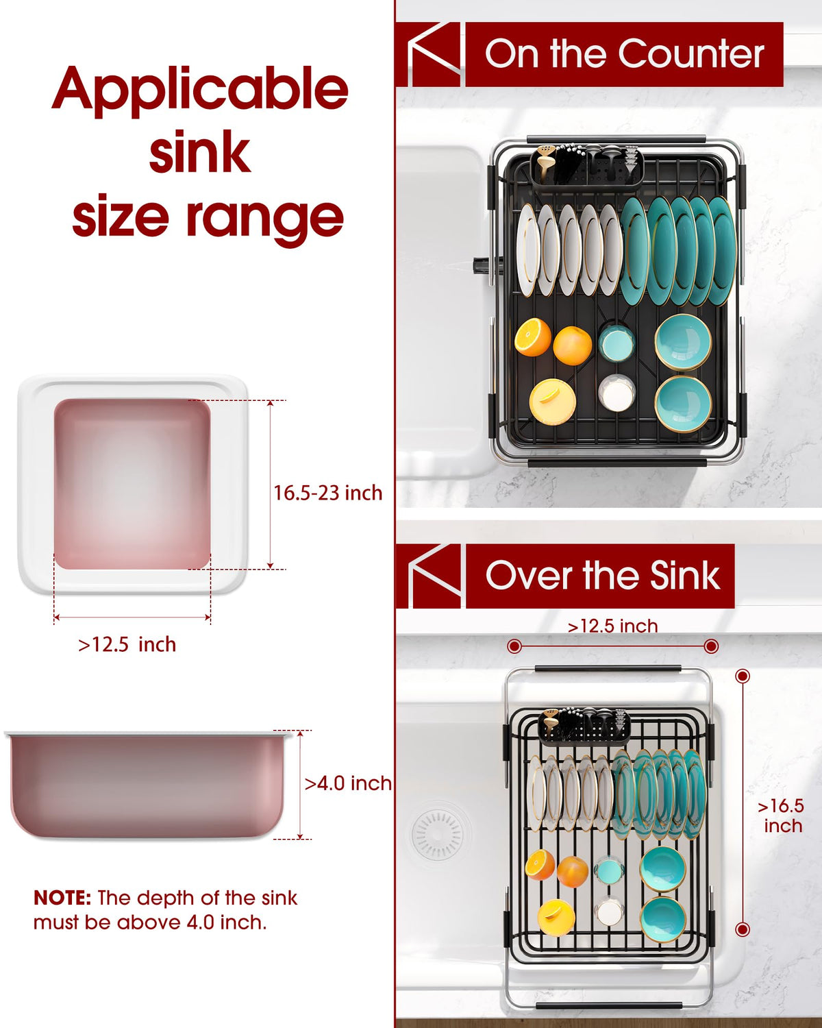 Extendable Dish Drying Rack Over Sink with Dish Drainer