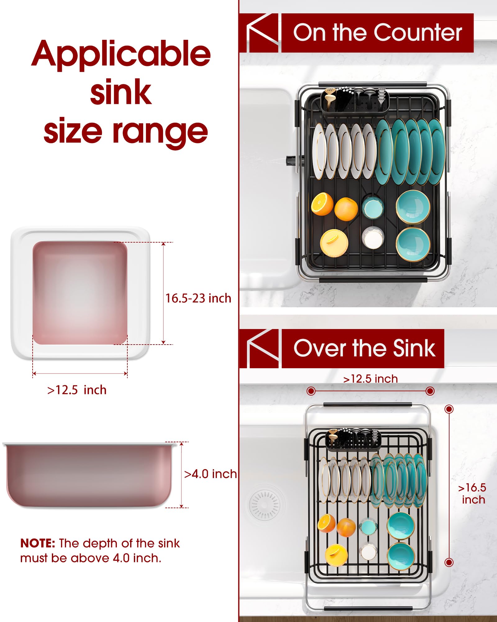 Extendable Dish Drying Rack Over Sink with Dish Drainer