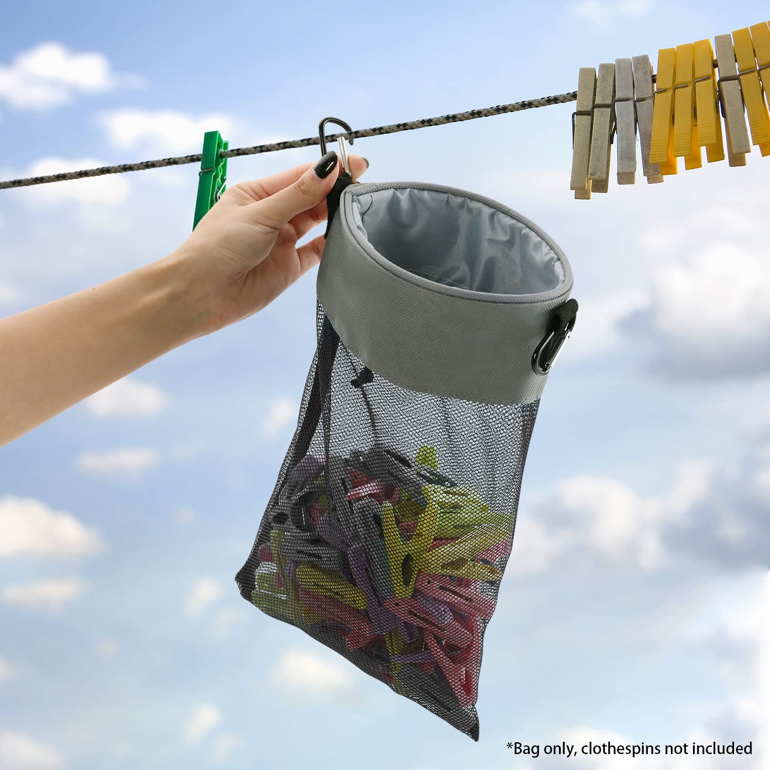 Mesh Clothespin Bag with Hooks Hanging Clothes Pin Bag with Drawstring Closure Clothespin Holder