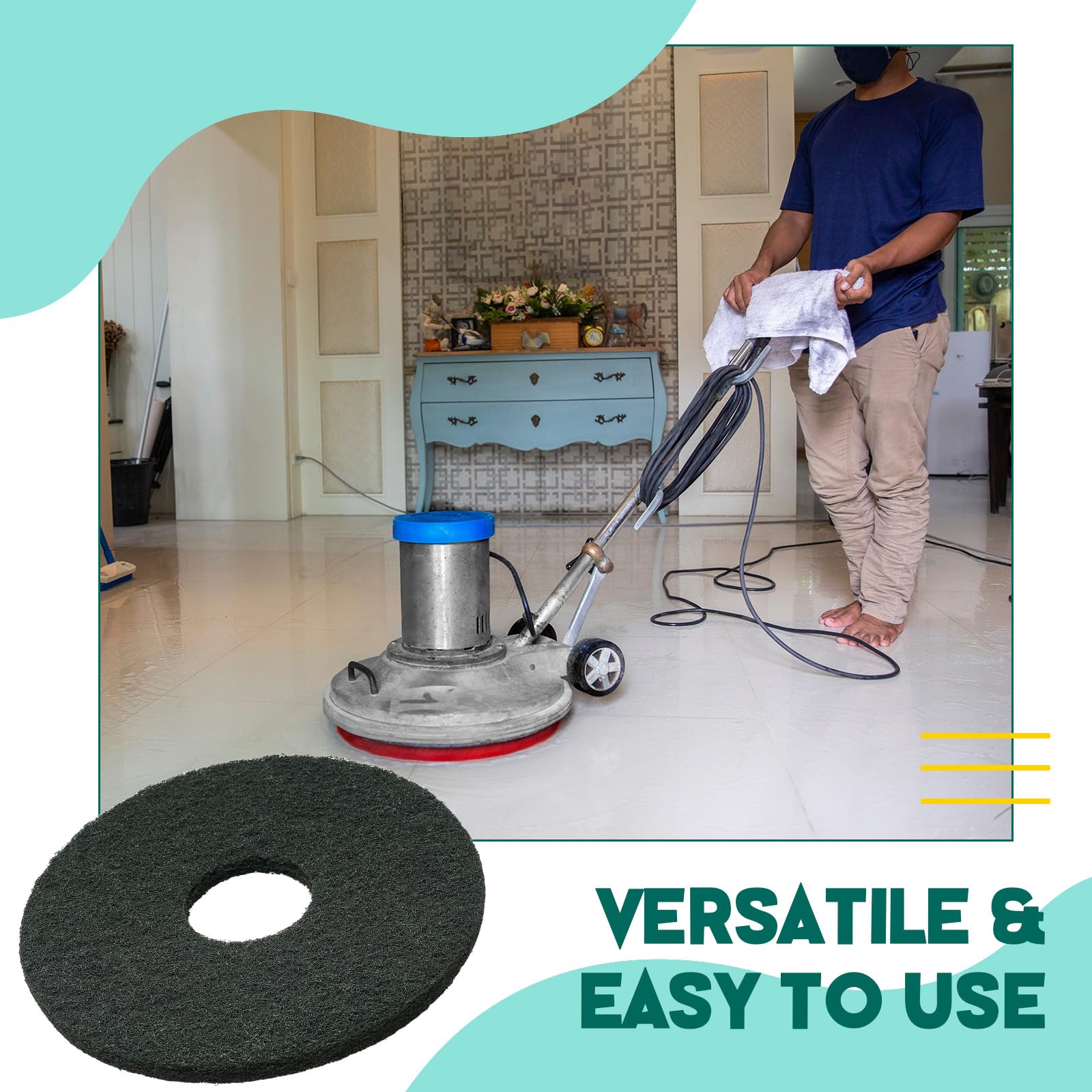 12" Black Scrubbing Pads Commercial Cleaning Orbiter Pads (2 Count)