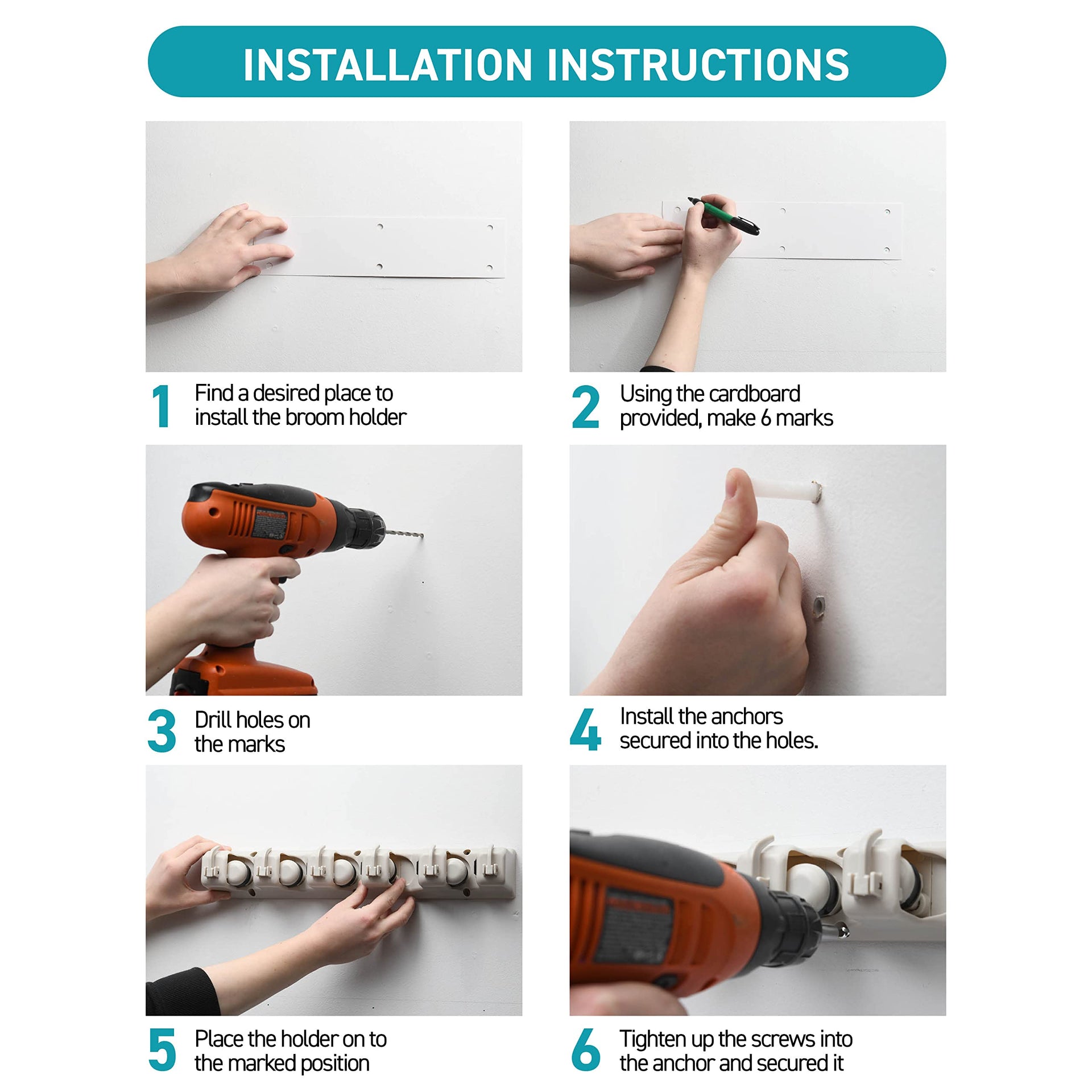 Broom and Mop Holder Wall Mount