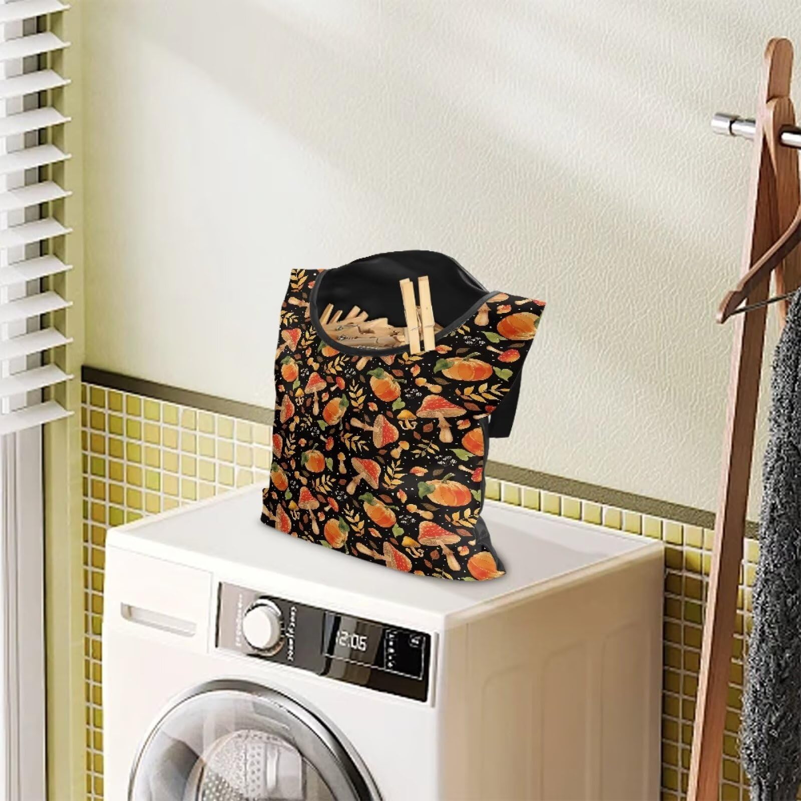 Orange Mushroom Clothespin Storage Hanger Bags Pumkpin Laundry Clothespin Bag with Large Opening