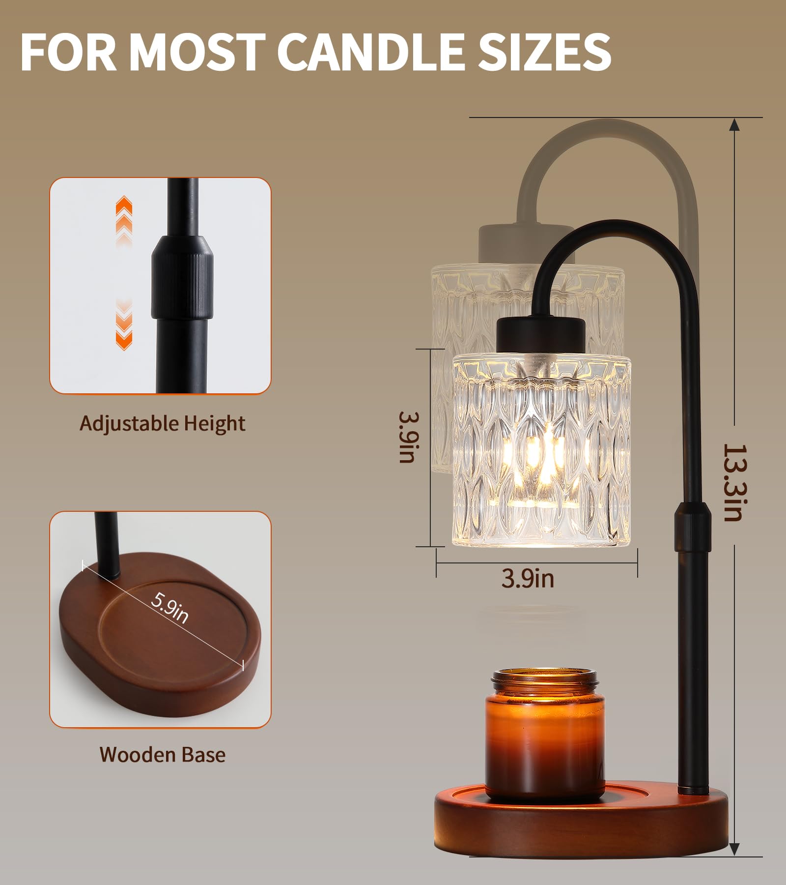 Black Candle Warmer Lamp with Dimmer and Timer
