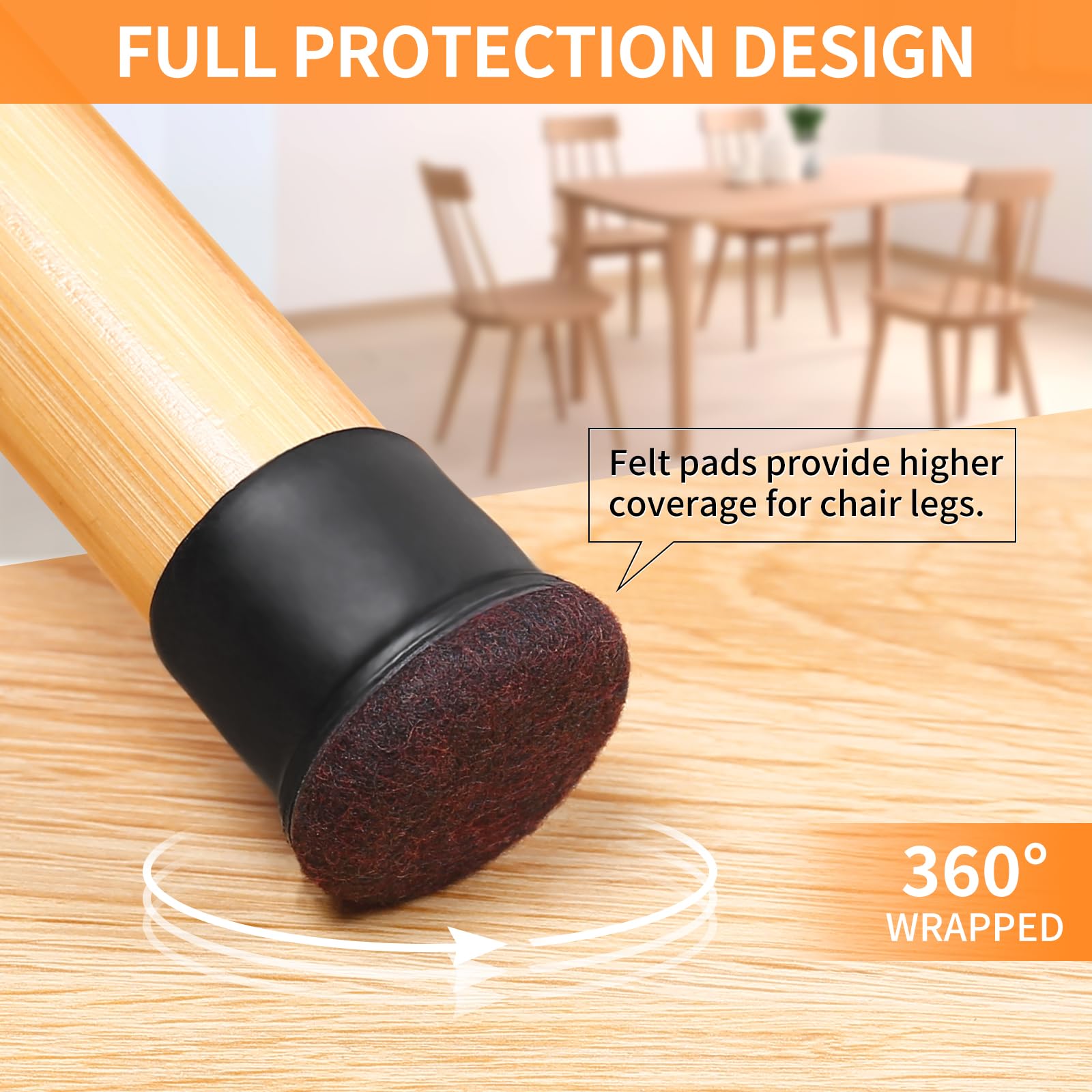 Extra Large Chair Leg Protectors with Felt for Chair (8 Count)
