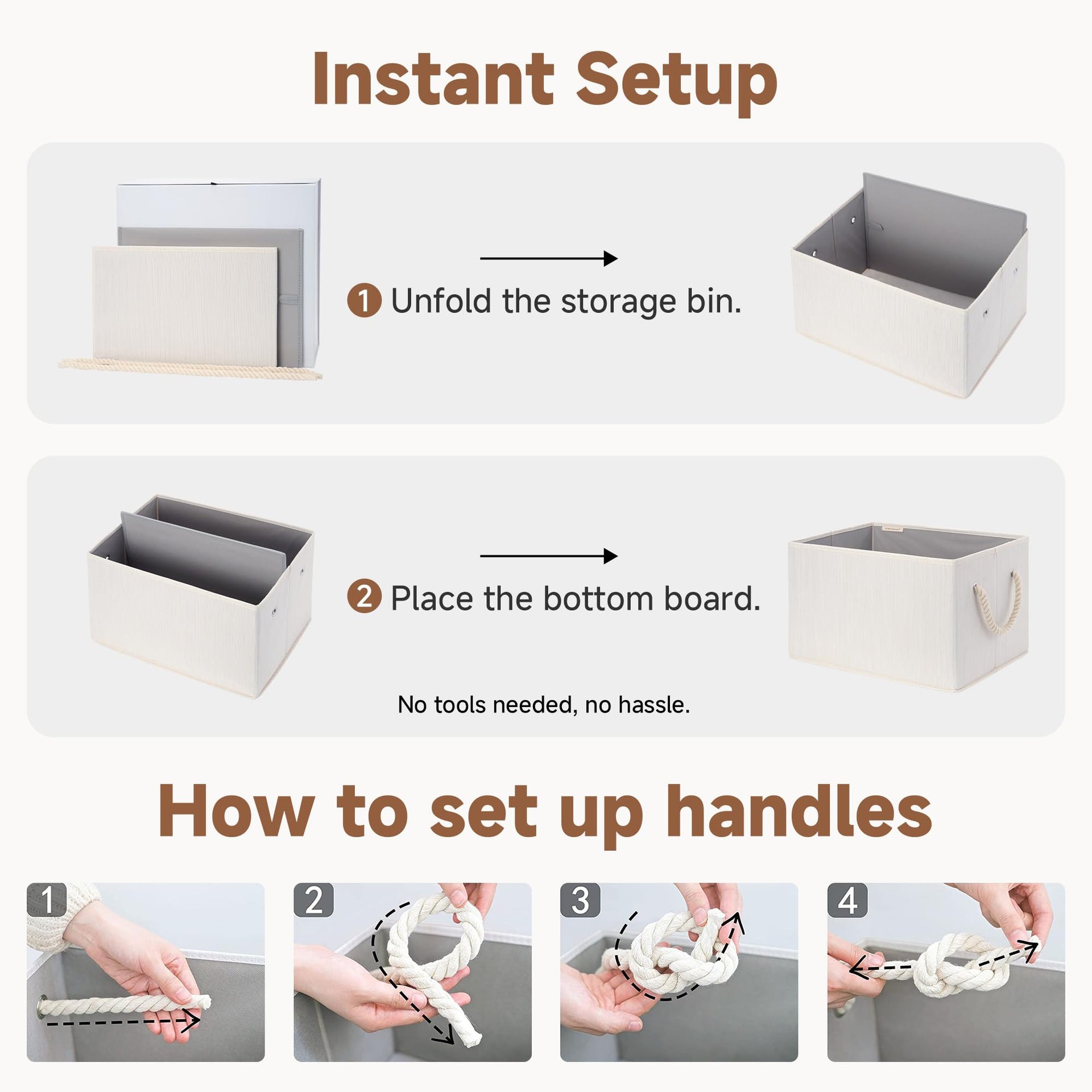 Fabric Storage Bins with Rope Handles (3 Count)