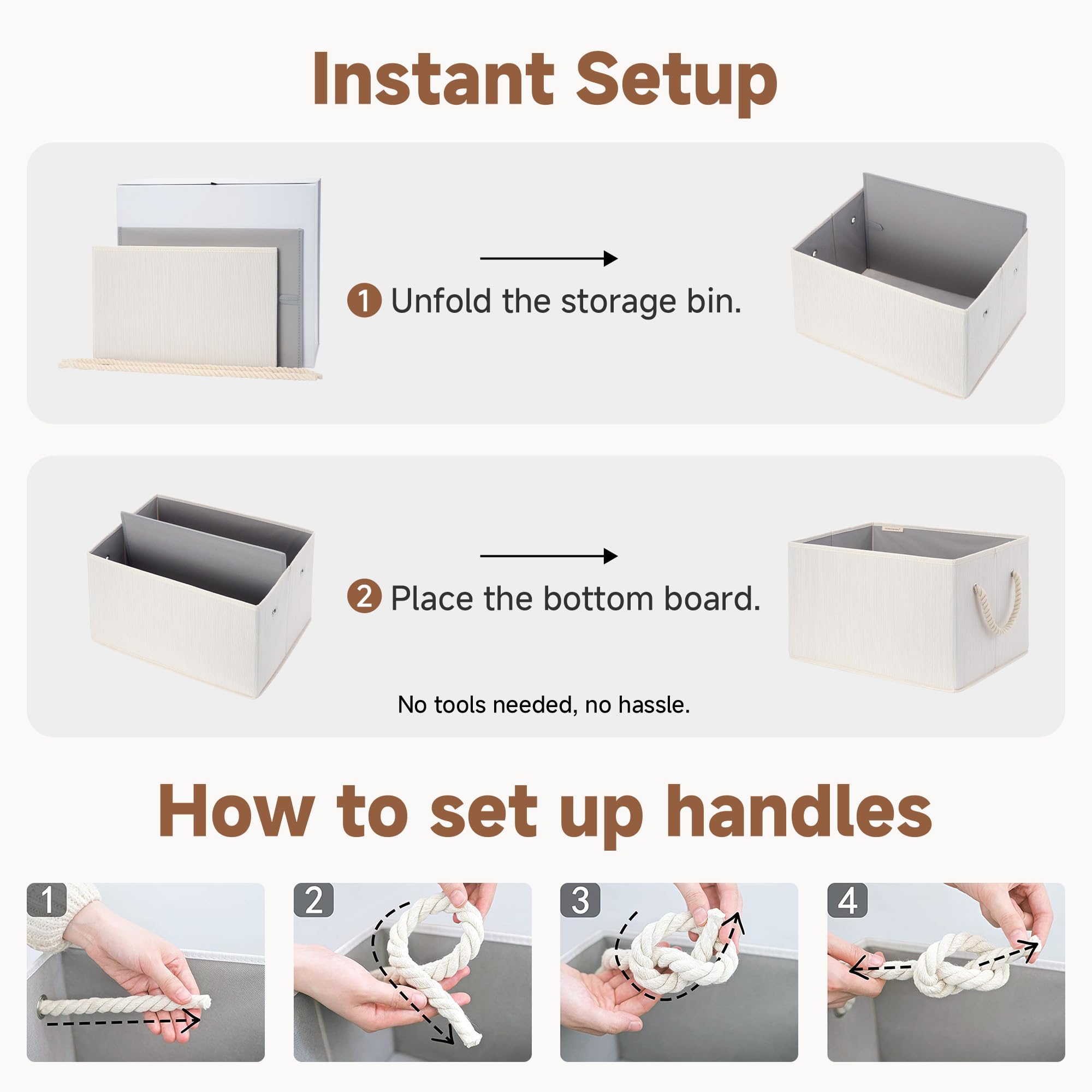 Fabric Storage Bins with Rope Handles (3 Count)
