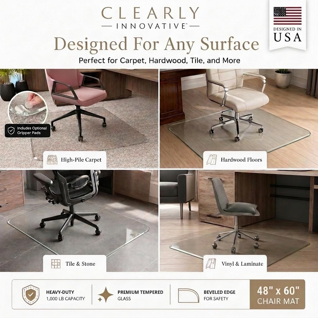 Tempered Glass Office Chair Mat for Carpet & Hardwood