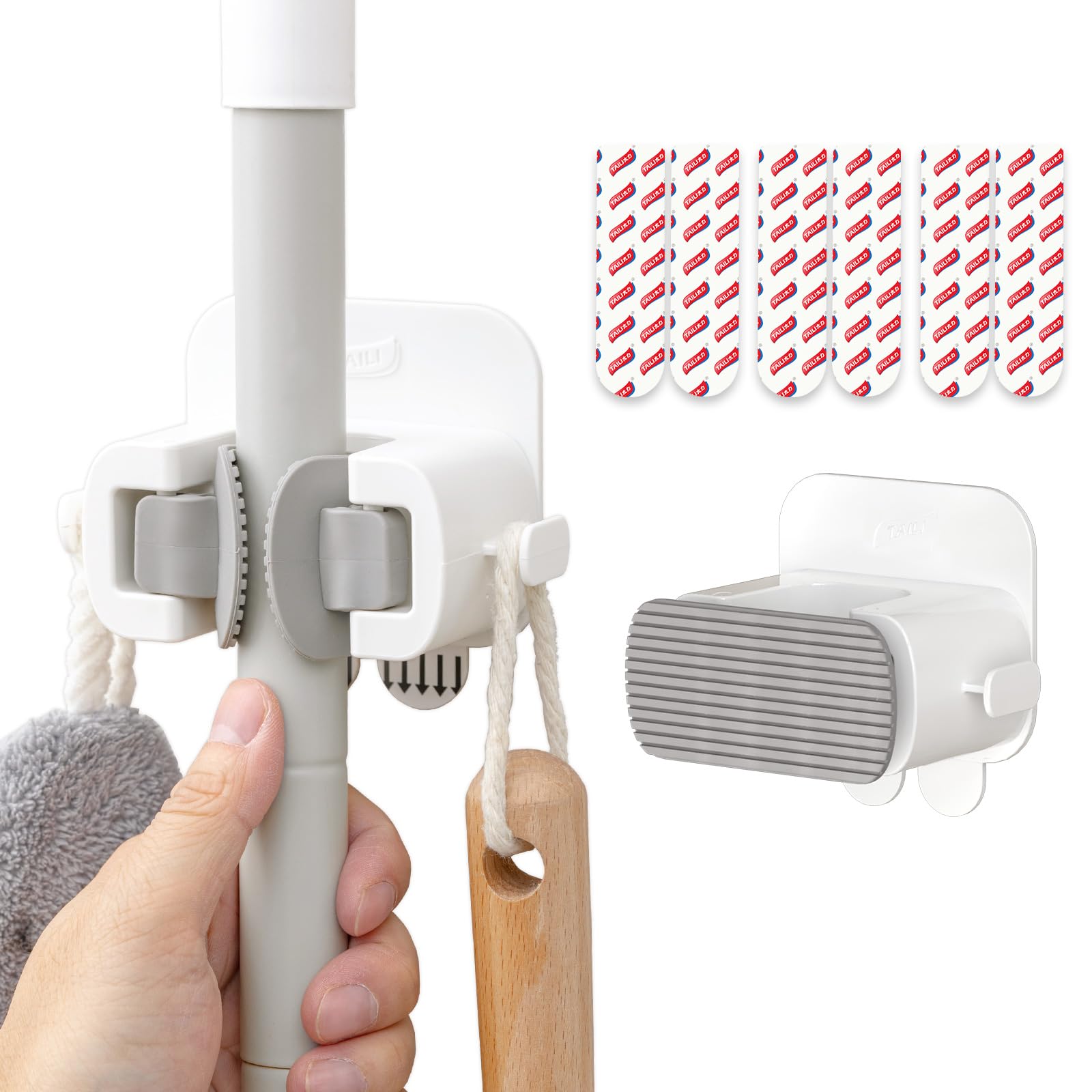 Mop and Broom Holder Wall Mount Grippers (2 Count)