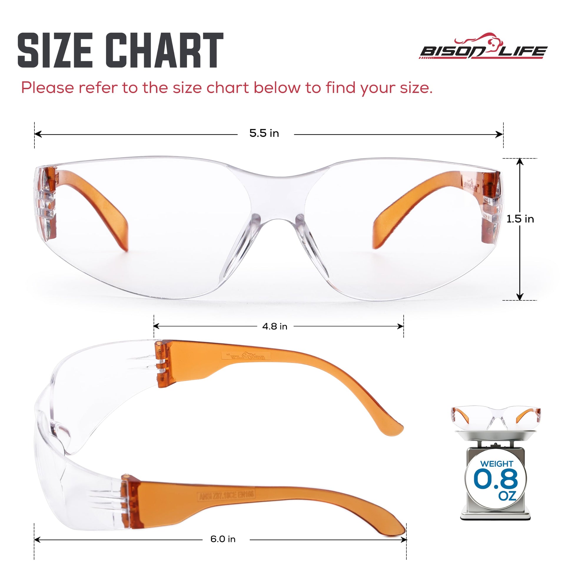 Clear Lens Orange Temple Safety Glasses Bulk 6 Pack (6 Count)