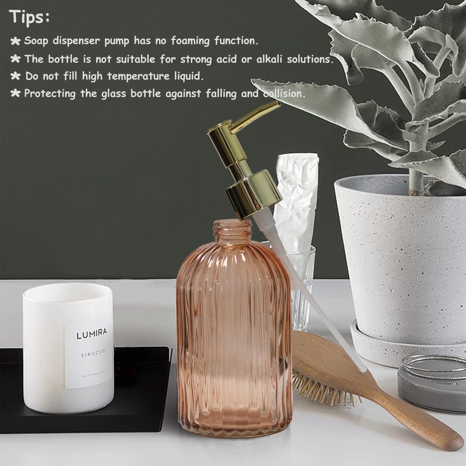 Glass Soap Dispenser with Gold Plastic Pump