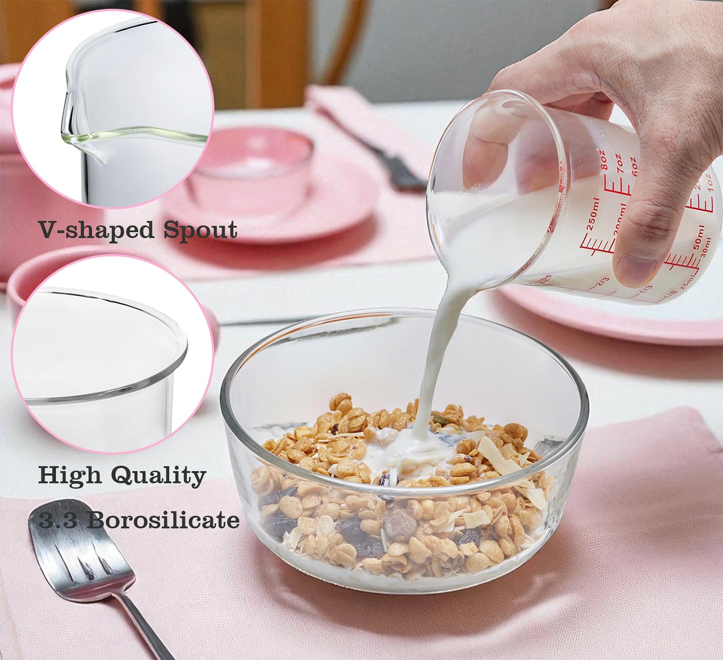 Ackers High Borosilicate Glass Measuring Cup Set with Pour Spout