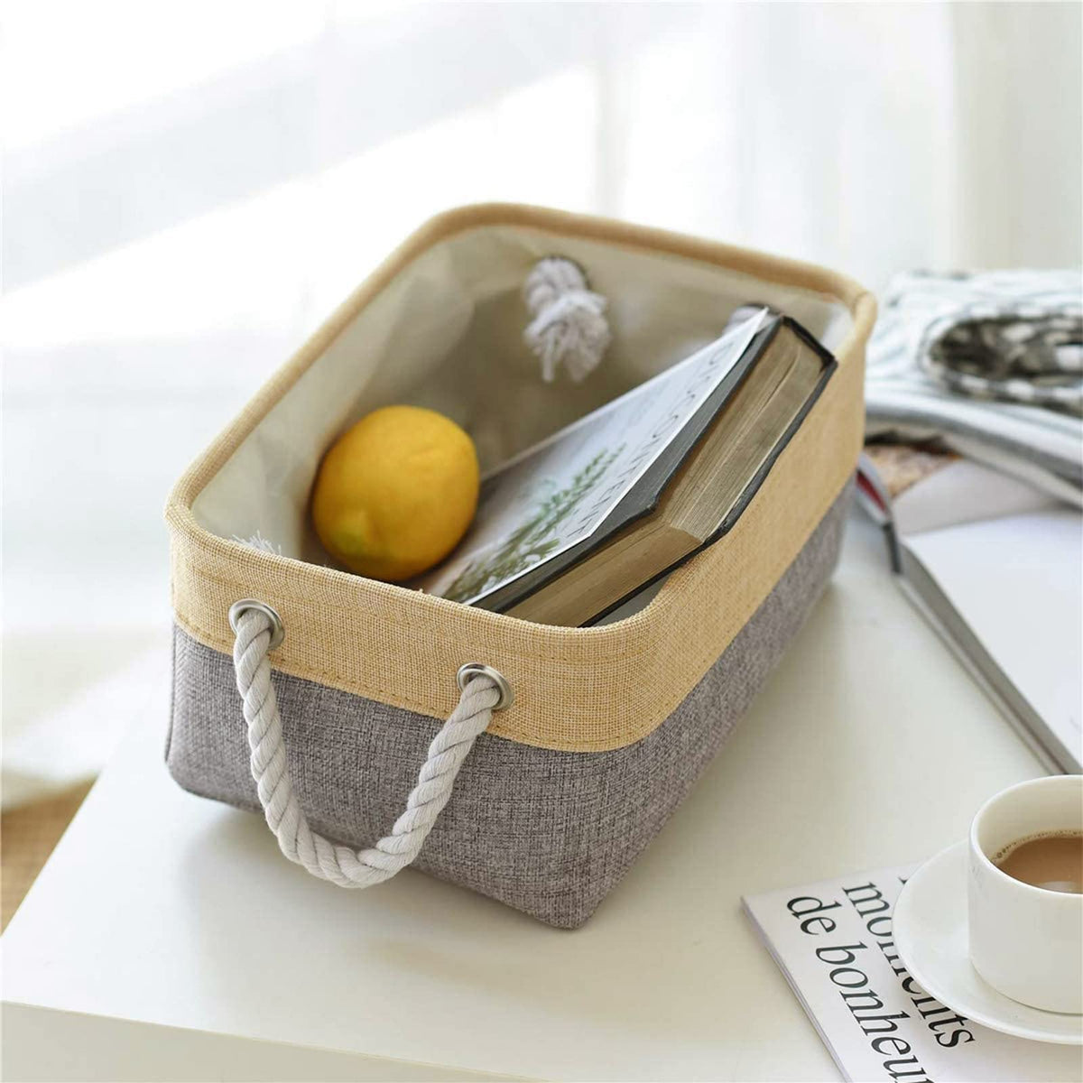 Decorative Basket Rectangular Fabric Storage Bin Organizer Basket with Handles for Clothes Storage