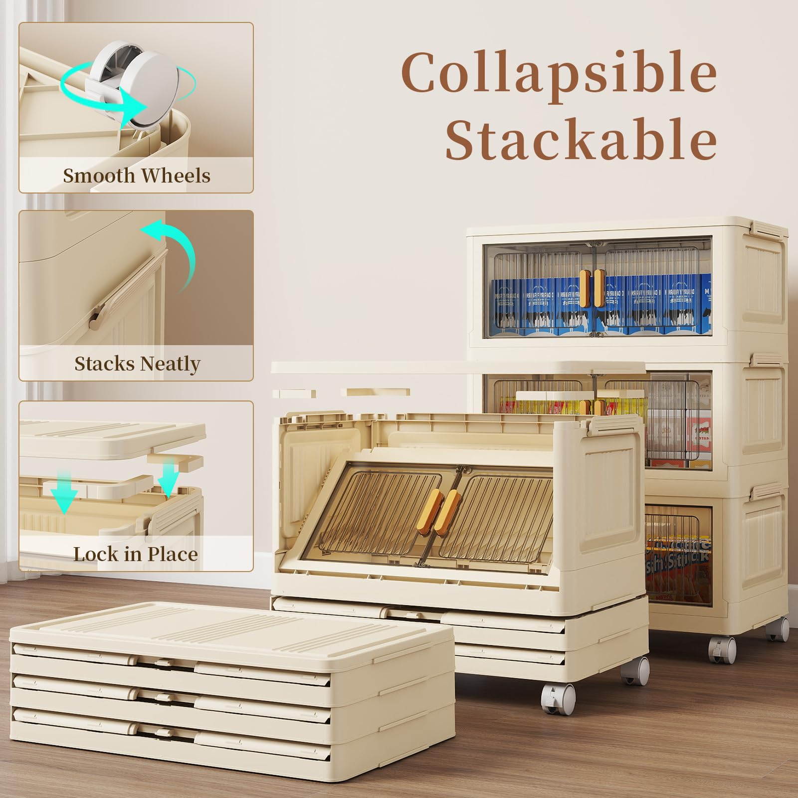 3 Tier Stackable Storage Bins with Lid and Wheels (3 Count)