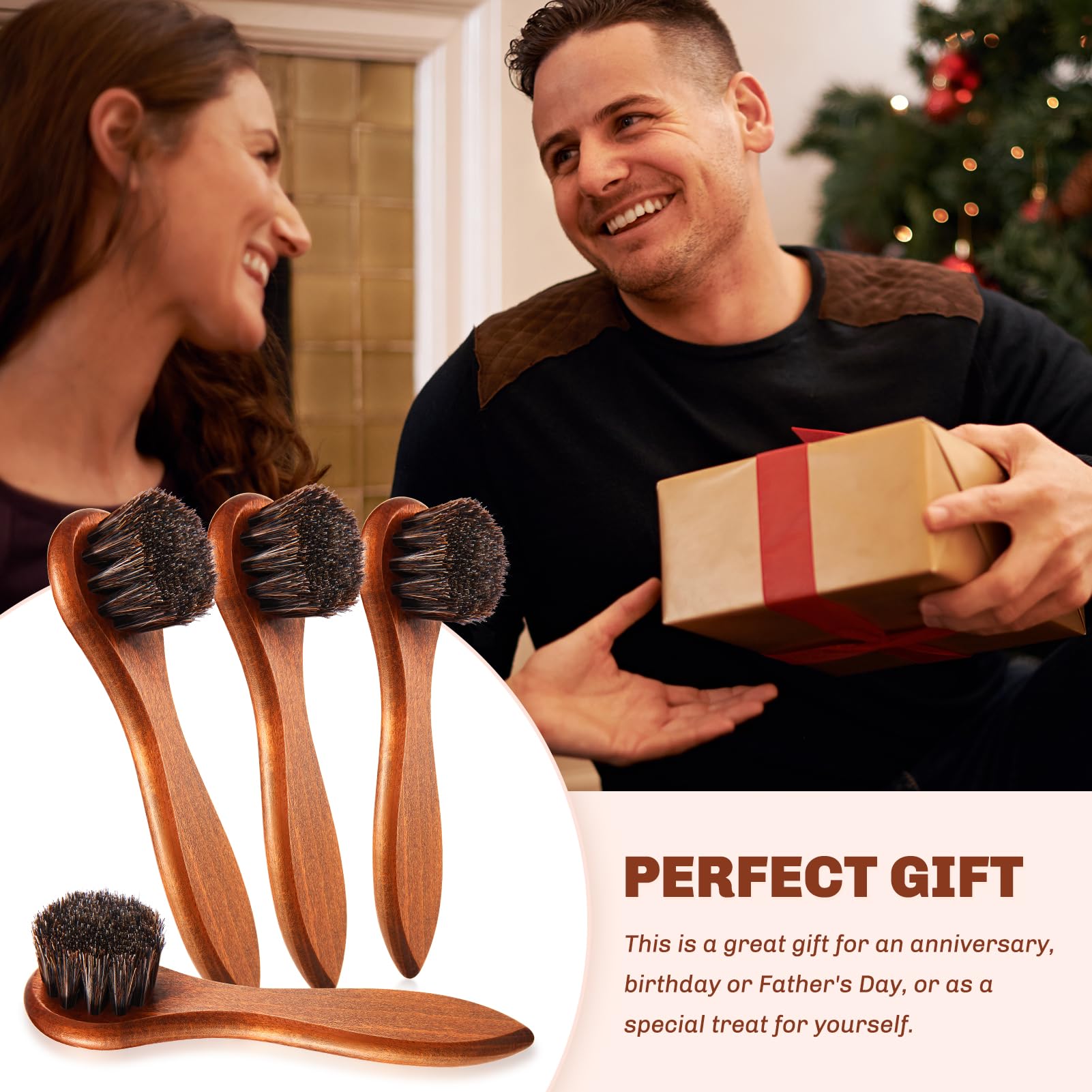 4 Pcs Horsehair Shine Shoes Brush Kit Polish Dauber Applicators Cleaning Leather Shoes Boots Care Brushes Suede Cleaner Brush with Microfiber Shoe Cloth