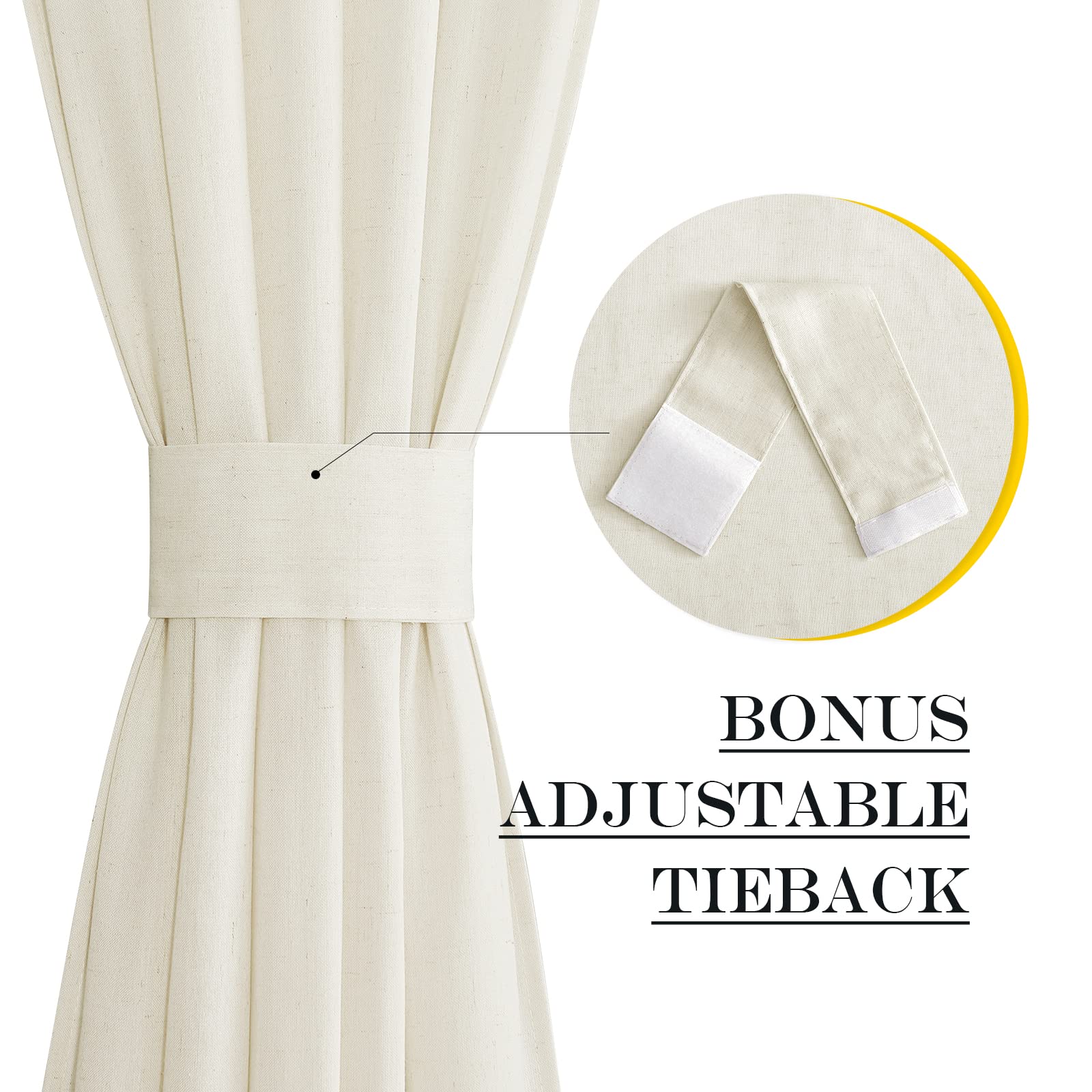 Off White Linen Door Curtain 50 inches Long for Half Window