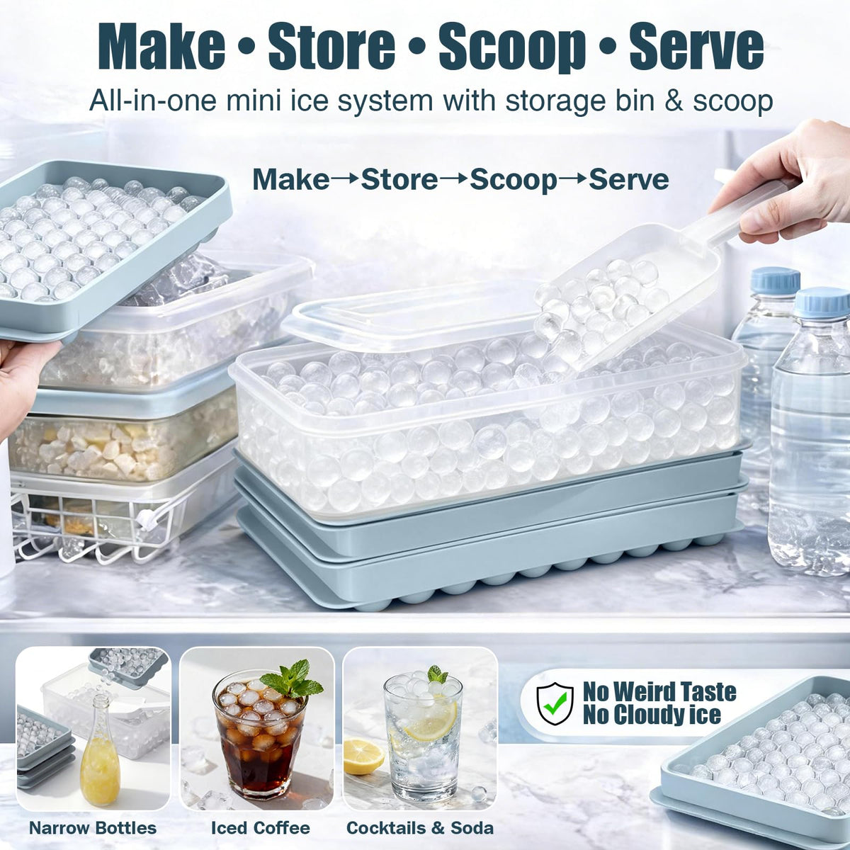 Mini Ice Cube Trays for Freezer with Lid (2 Count)