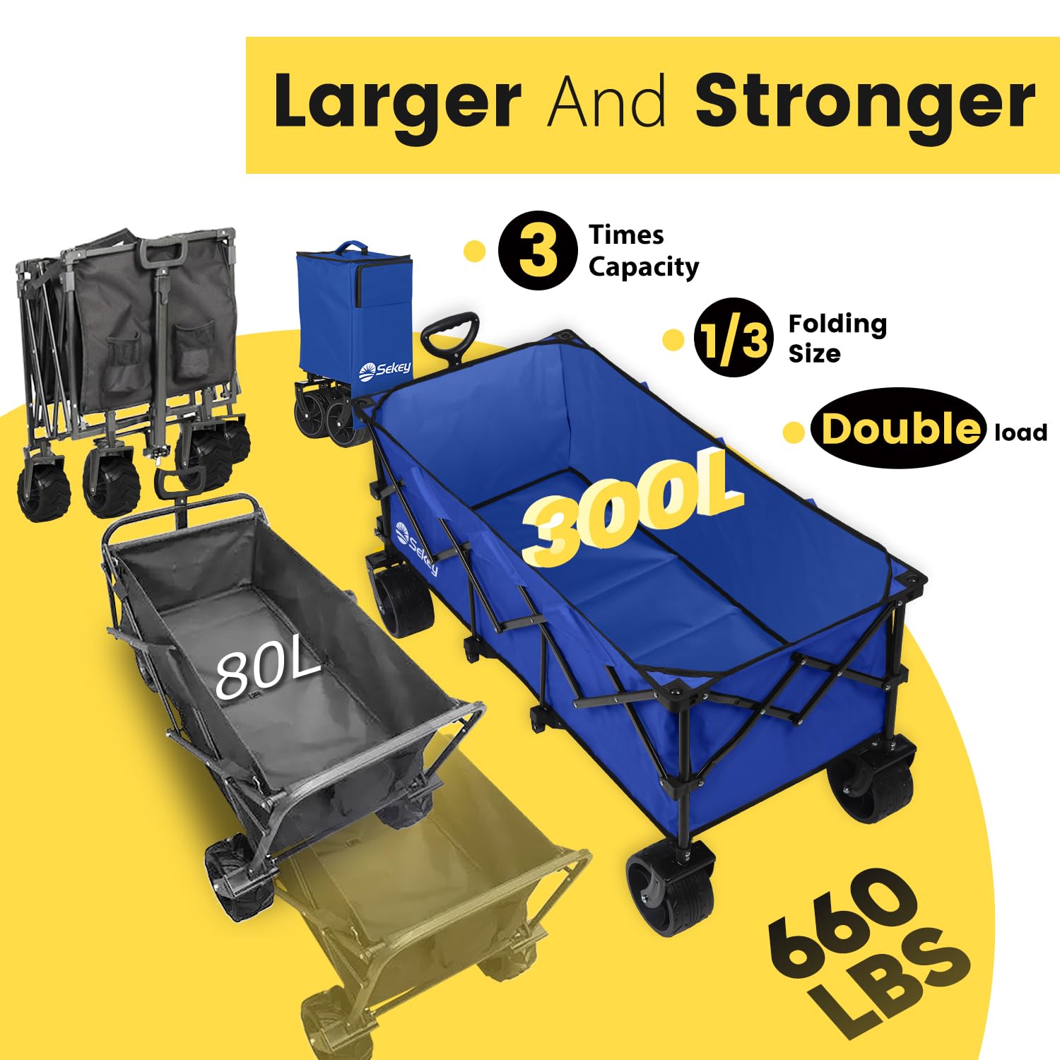 Extended Collapsible Foldable Wagon with 660lbs Weight Capacity