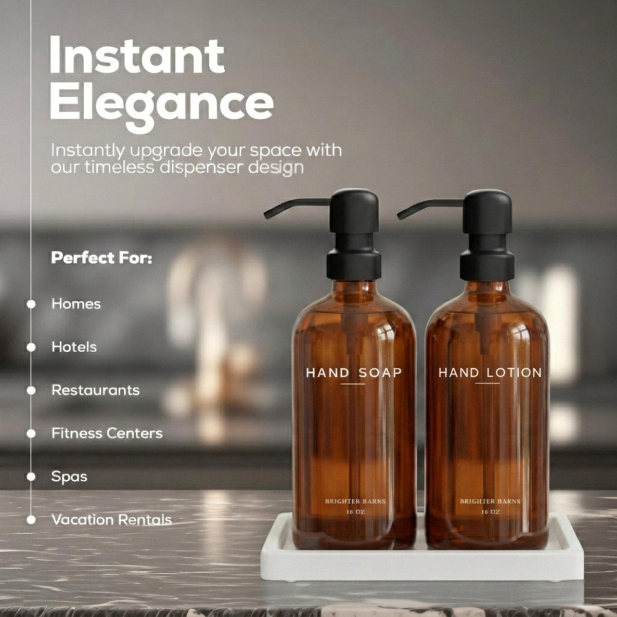 Amber Glass Soap and Lotion Dispenser Set with Tray by Brighter Barns