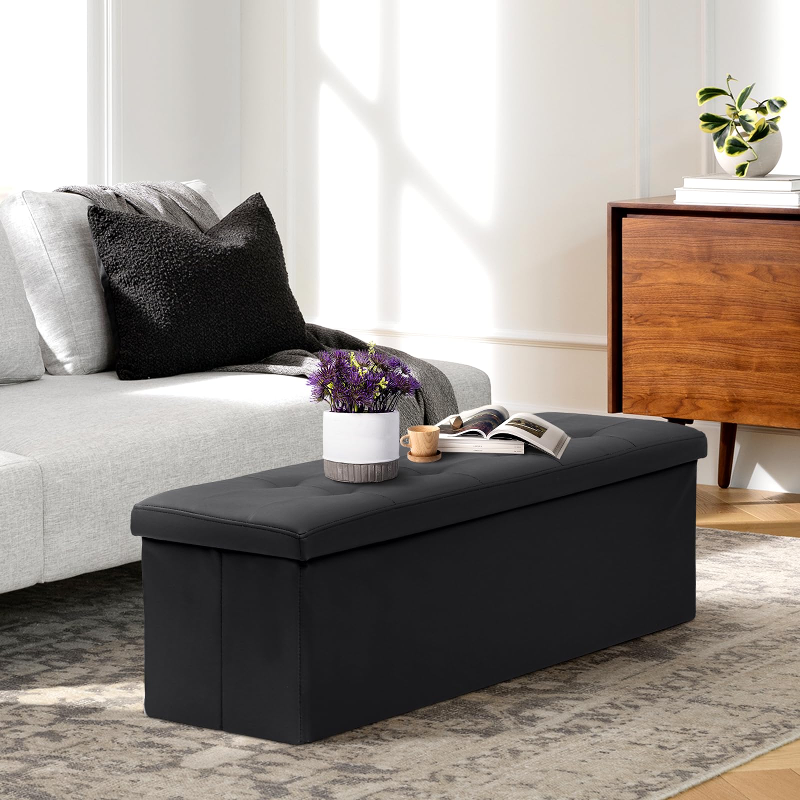 43" Storage Ottoman Bench Folding Bench with 130L Hidden Storage