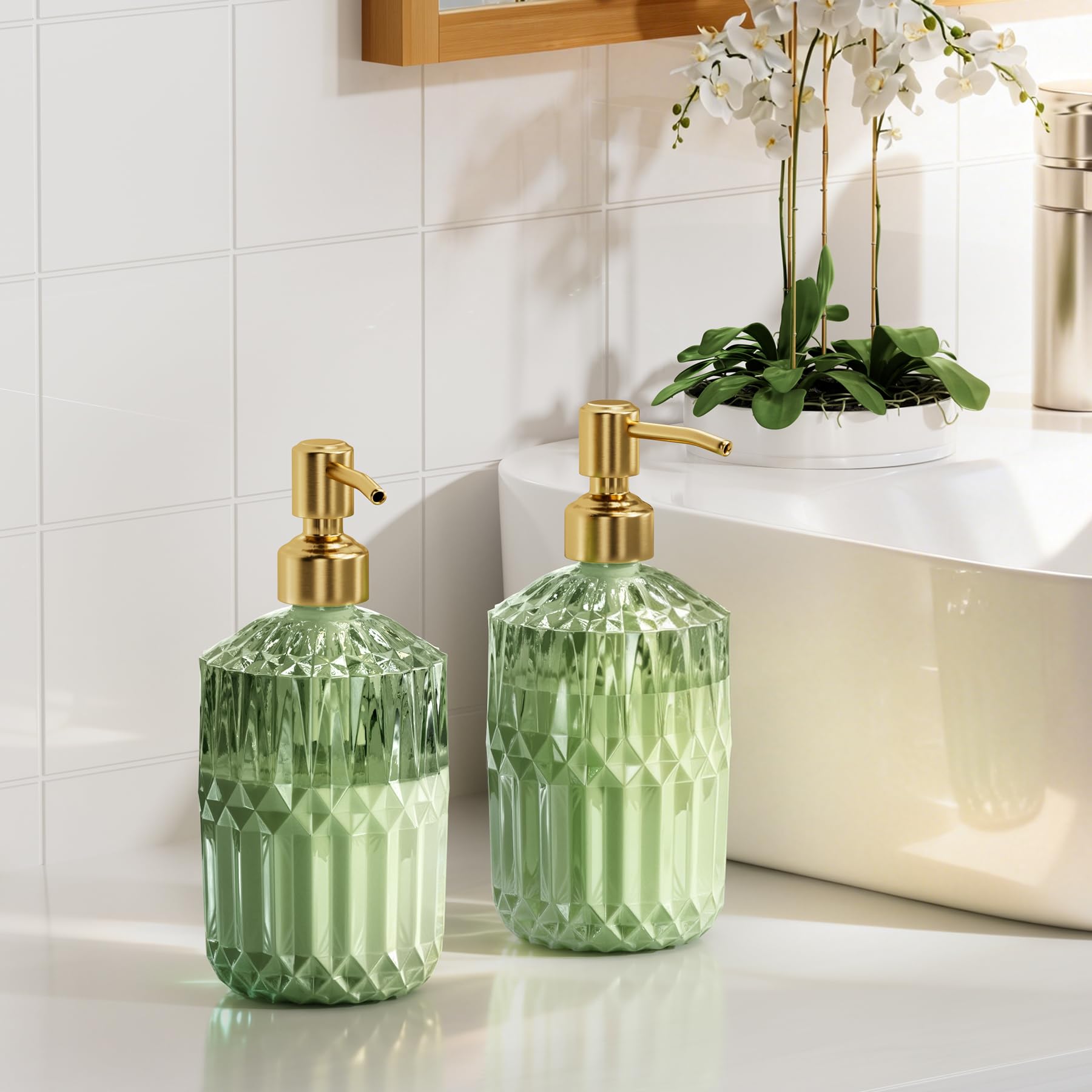 Soap Dispenser Green Glass Soap Dispenser with Pump Stainless Steel