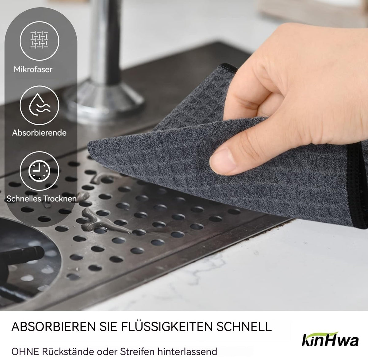 Waffle Microfiber Dish Cloths Gray Kitchen Towels (6 Count)