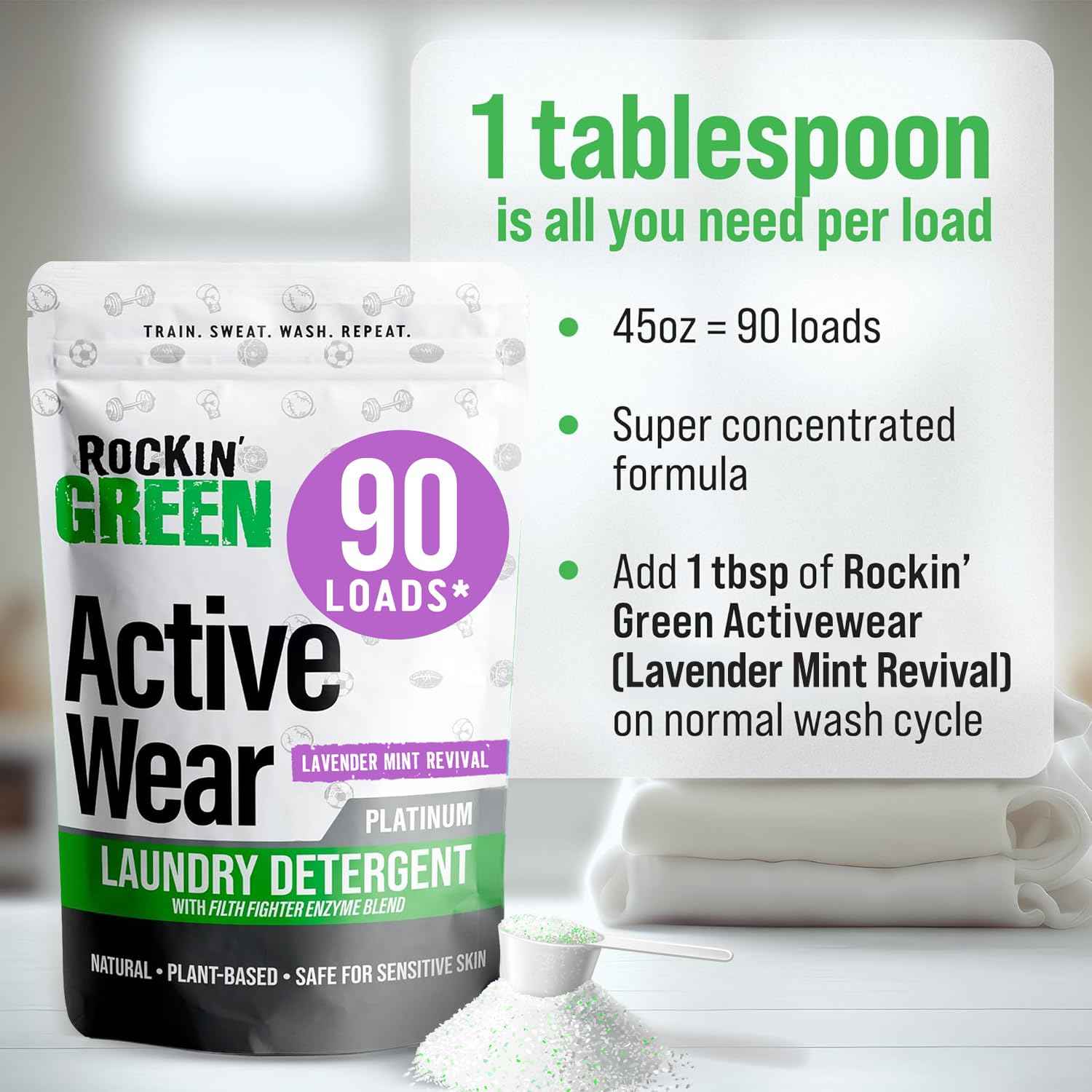 Active Wear Laundry Detergent Powder Lavander Mint 90 Loads (45 Ounce)