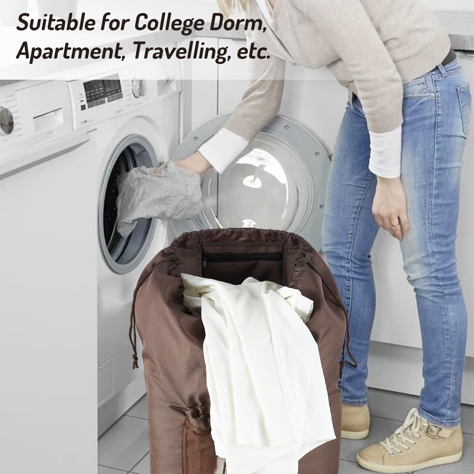 Large Laundry Backpack Bag with Detergent Holder and Adjustable Shoulder Straps
