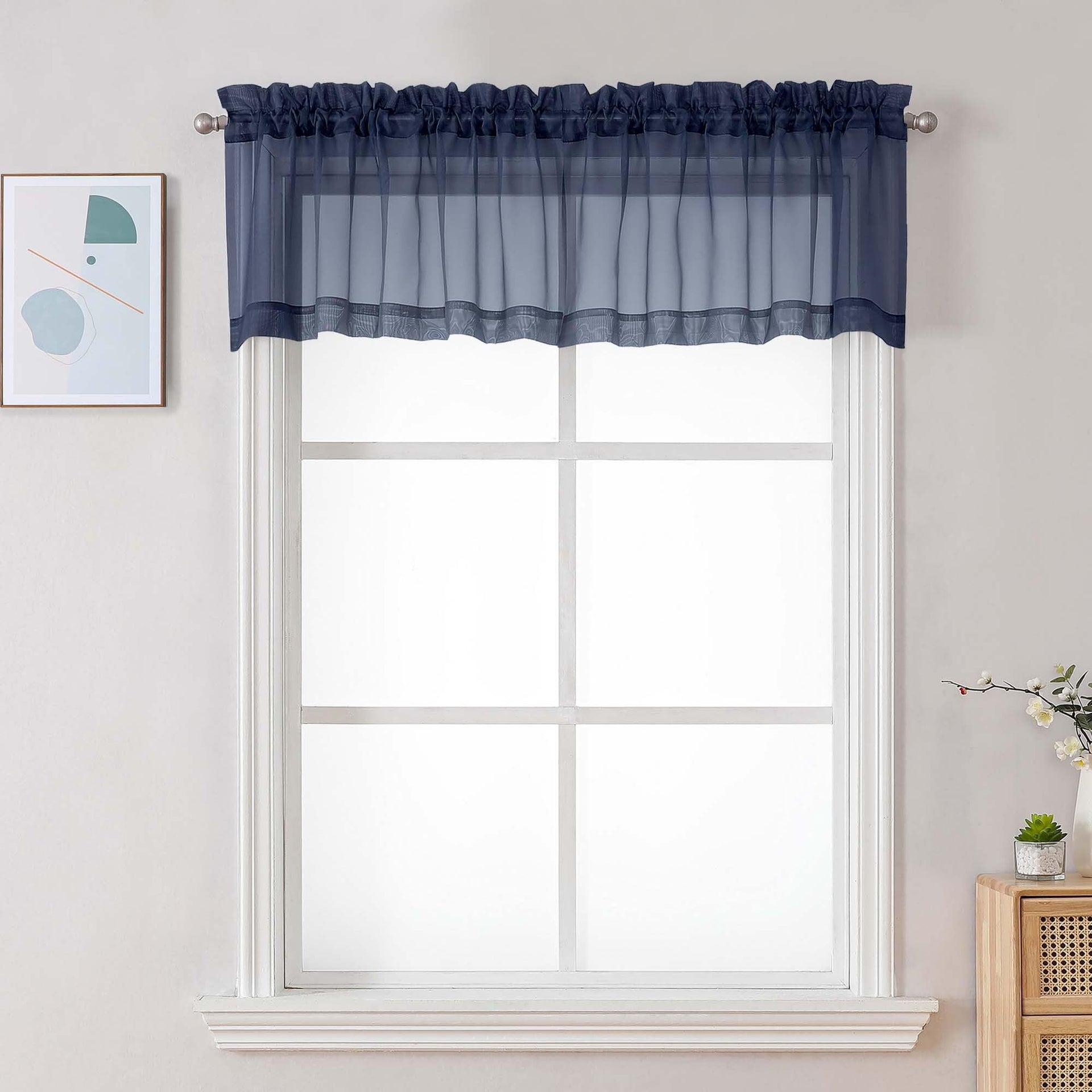 Navy Blue Sheer Valances for Windows (2 Count)