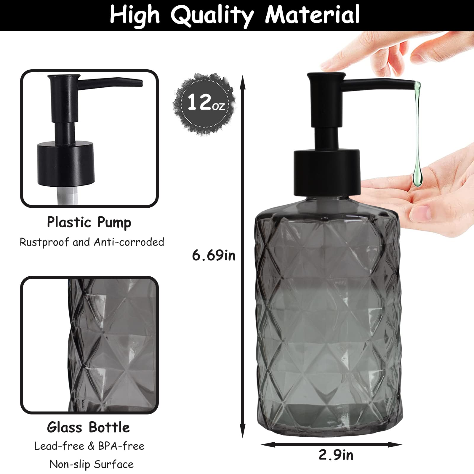Glass Soap Dispenser with Black Plastic Pump