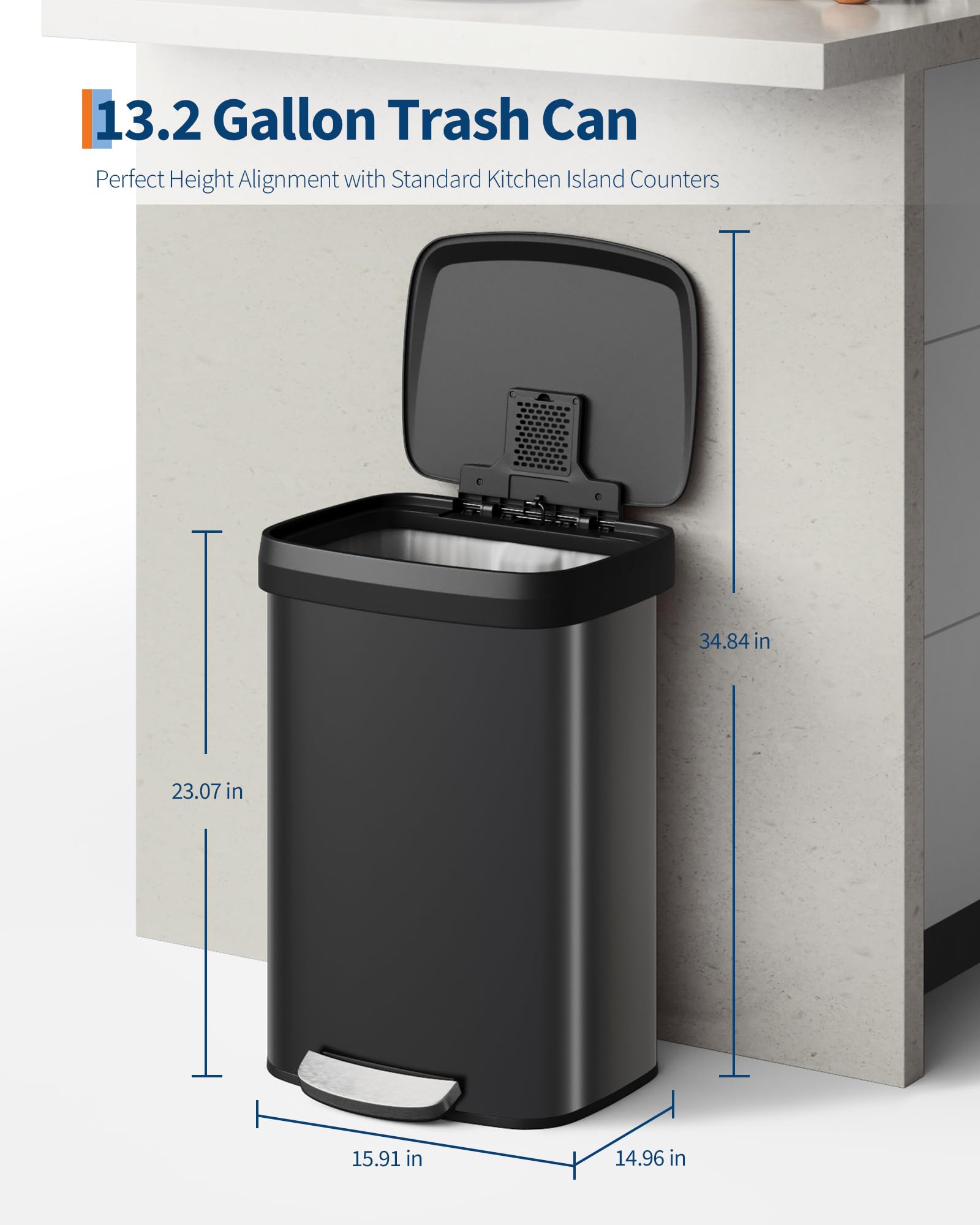13 gal 50 L Metal Trash Can with Lid