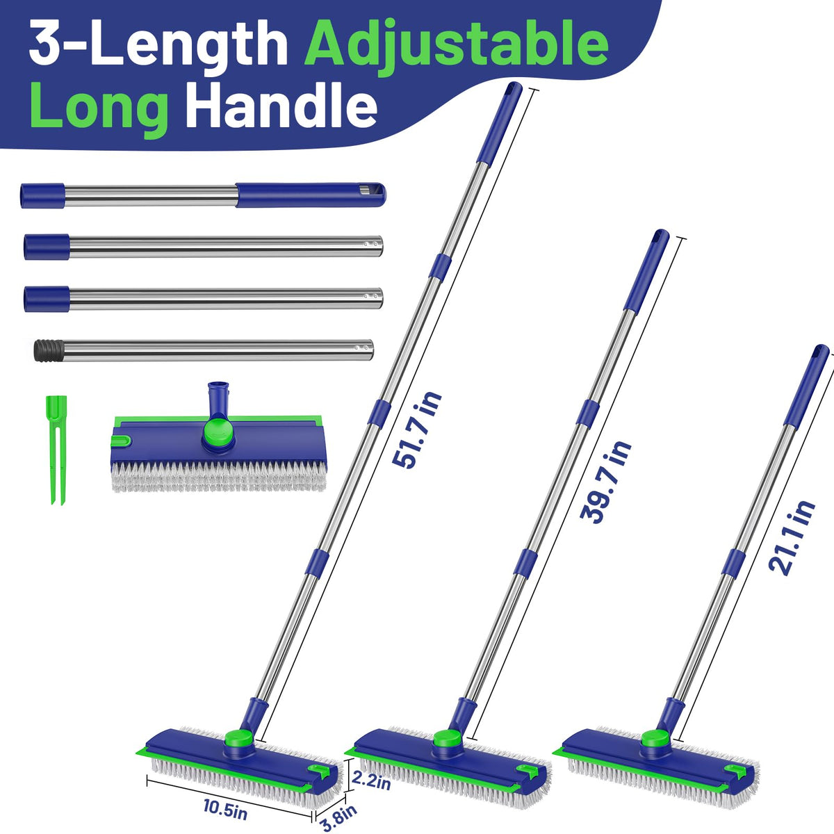3 in 1 Floor Scrub Brush with Long Handle & Squeegee