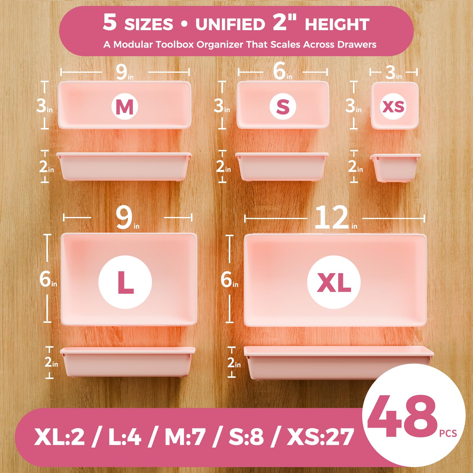 48PCS & 5 Sizes ] Tool Box Organizer Tray (48 Count)