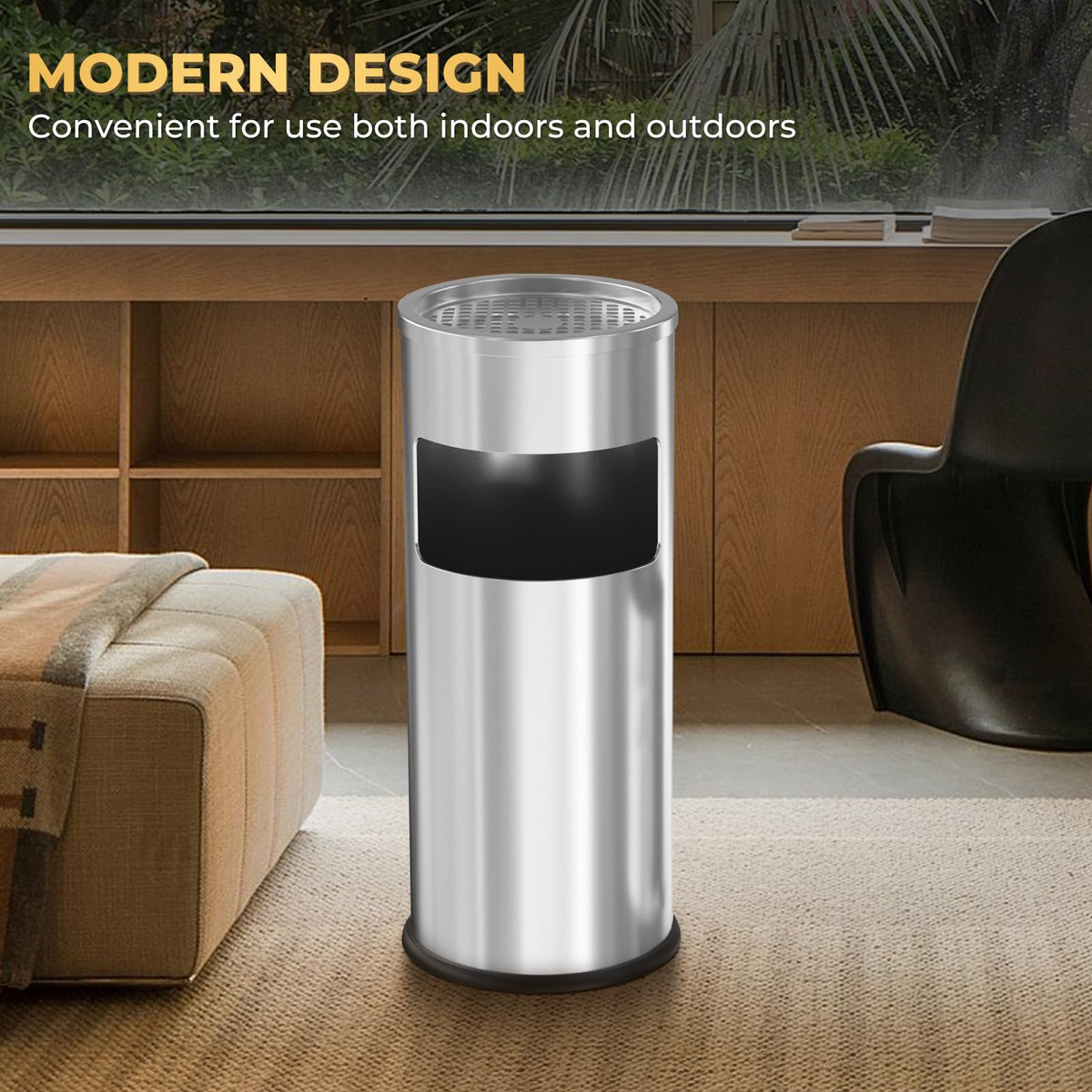 Trash Can Outdoor Waste Container Round Stainless Steel Trash Can with Removable Inner Bucket for Disposal Commercial Waste Container 9.8‘’ x 24‘’
