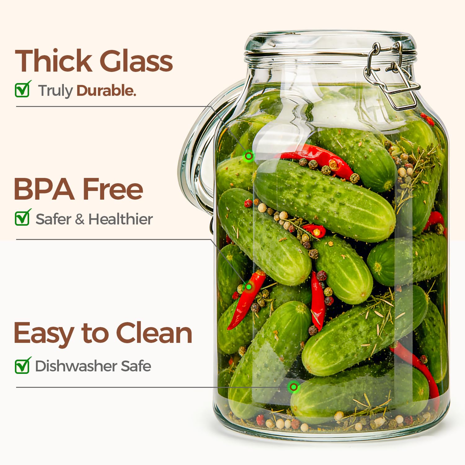 Large Glass Jars with Airtight Lids 1.1 Gallon 2 Pack Wide Mouth (2 Count)