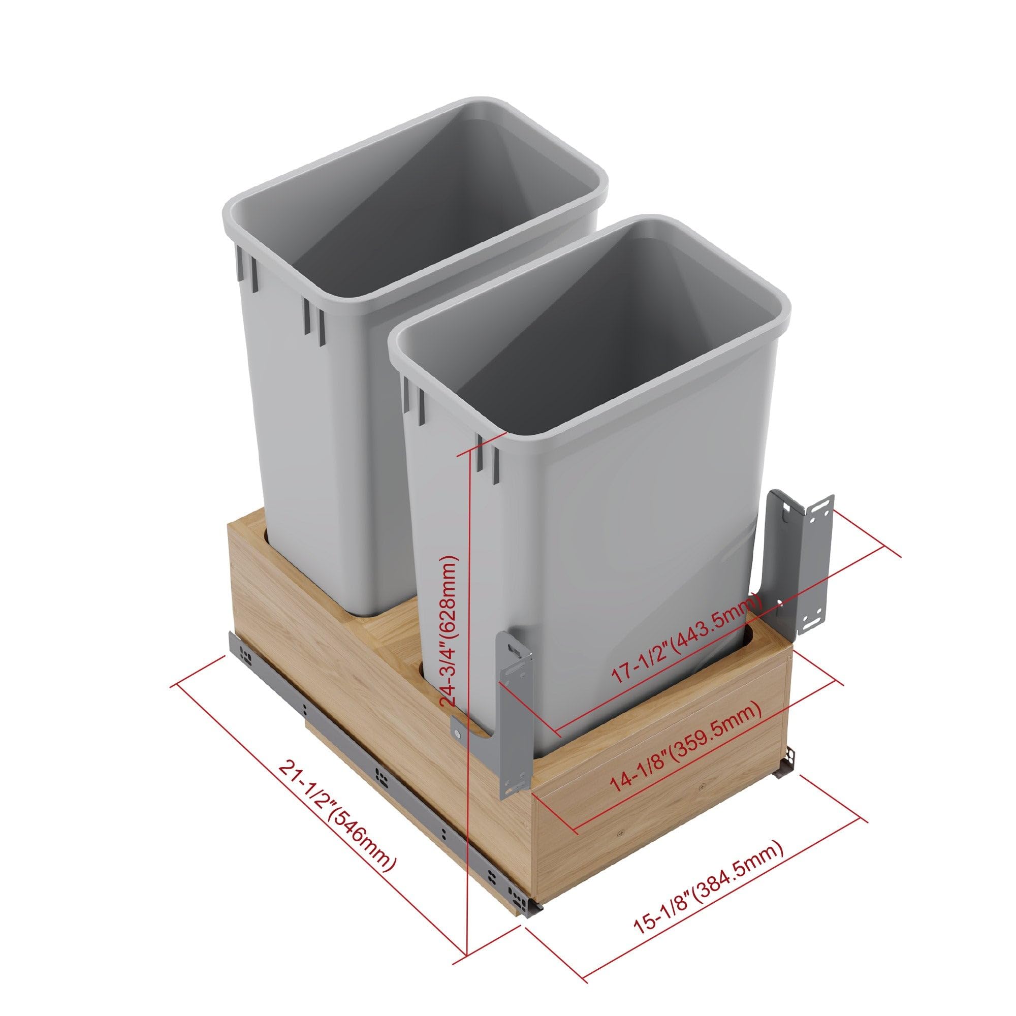 Dowell B18 B21 Wood Base Wastebasket Pullout with Two 50Qt Plastic Bins